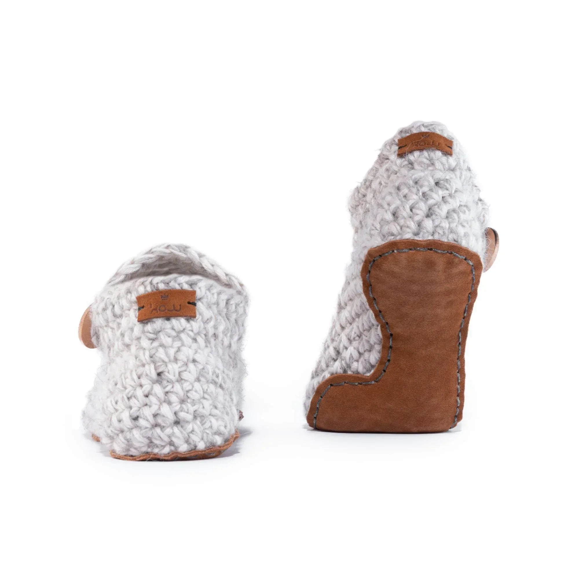 Beige Ankle Bootie Wool Slippers with leather soles by Kingdom of Wow_back view