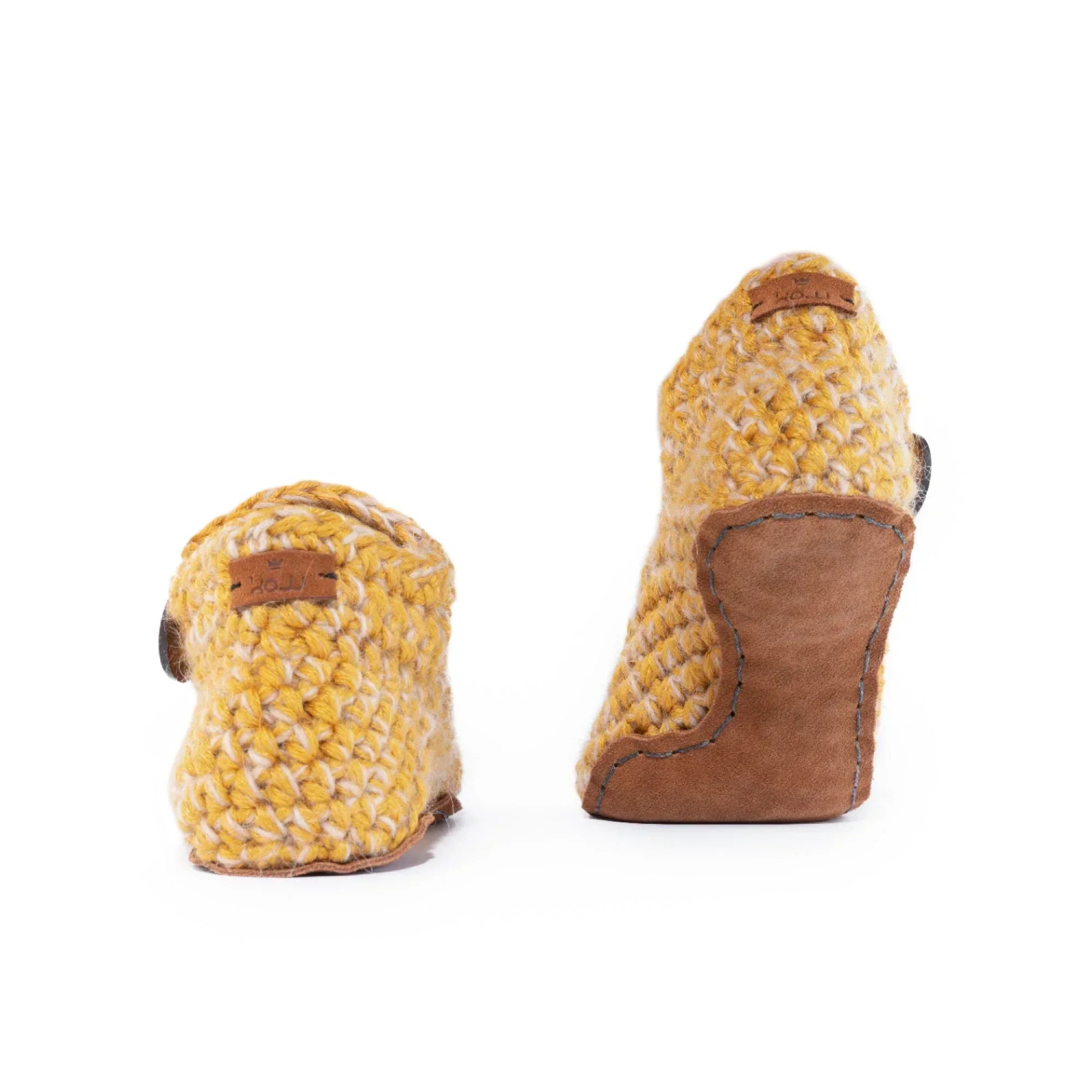 Yellow Ankle Bootie Wool Slippers with leather soles by Kingdom of Wow_back view