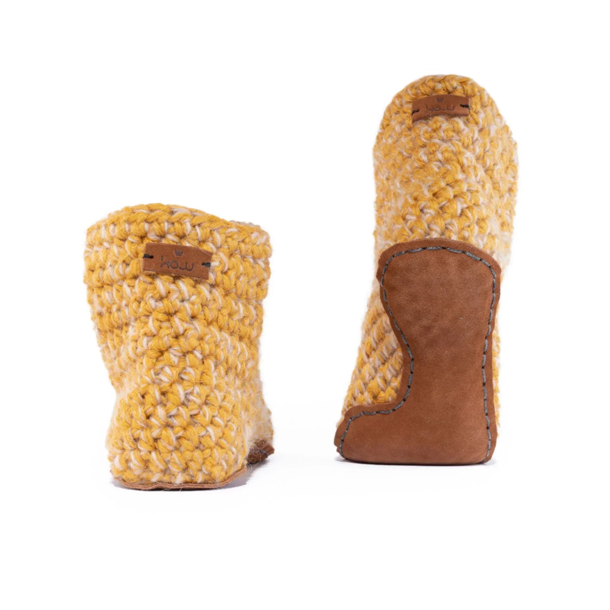 Classic butterscotch yellow high top bootie wool slipper (back)