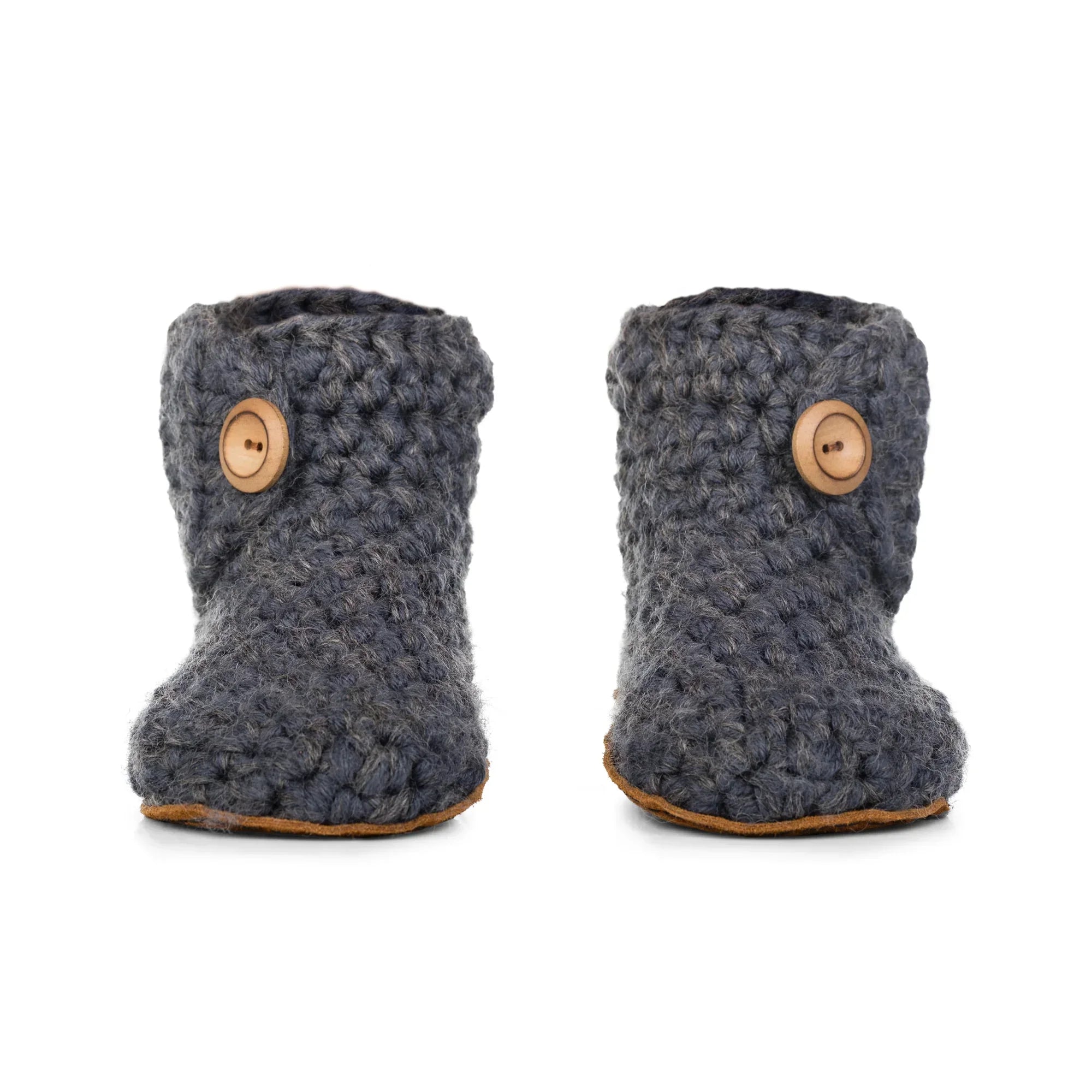 Charcoal Gray Extra Chunky Slippers Handmade with six strands of wool and bamboo. Front view