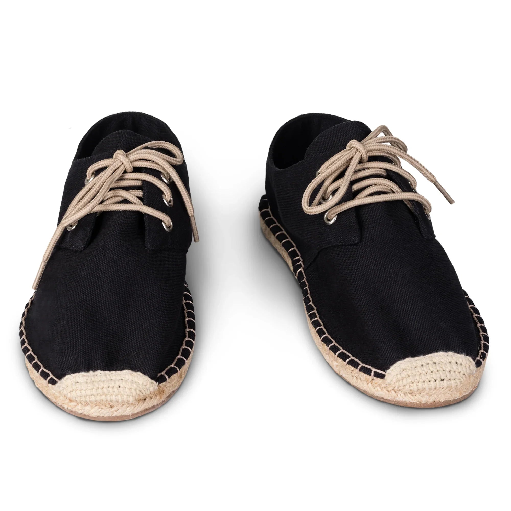 Black Lace Up Espadrilles Unisex view from Front
