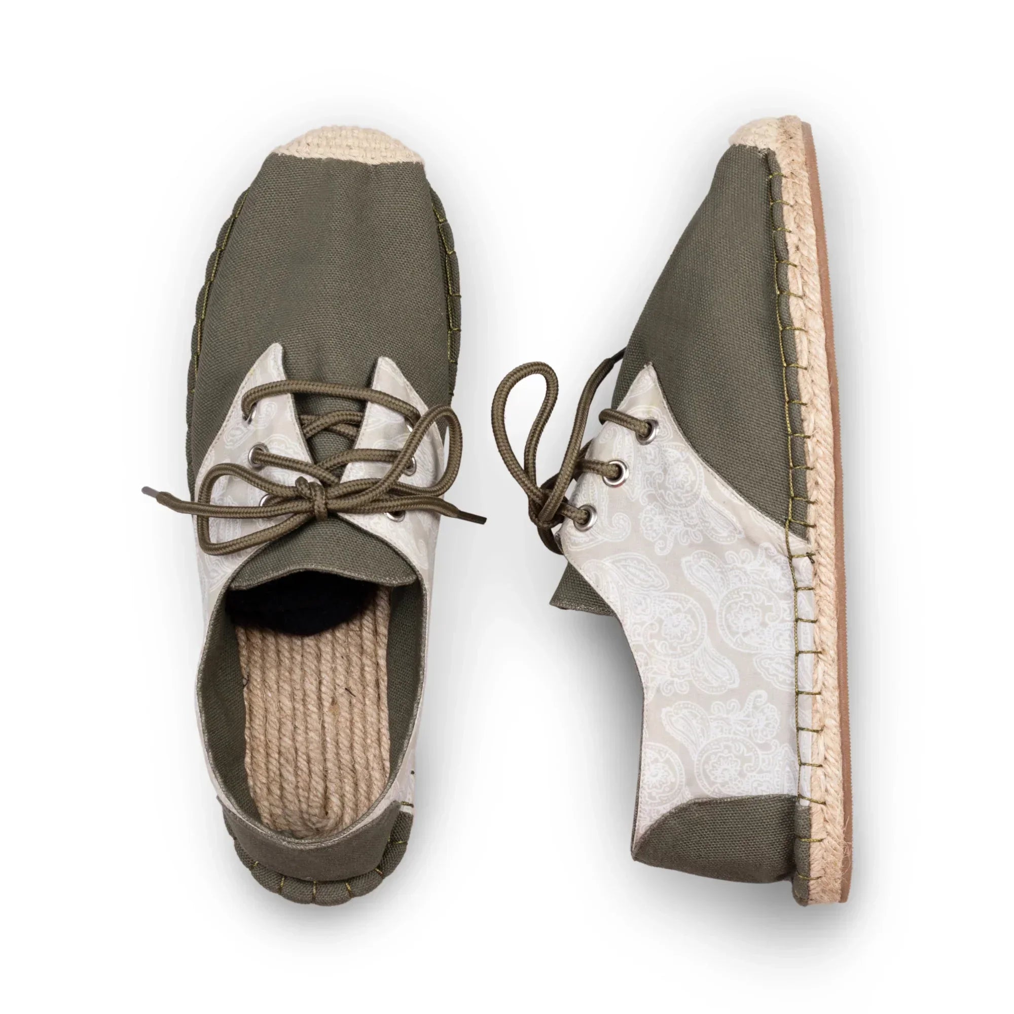 Khaki Green Lace up Espadrilles Unisex (Top View)