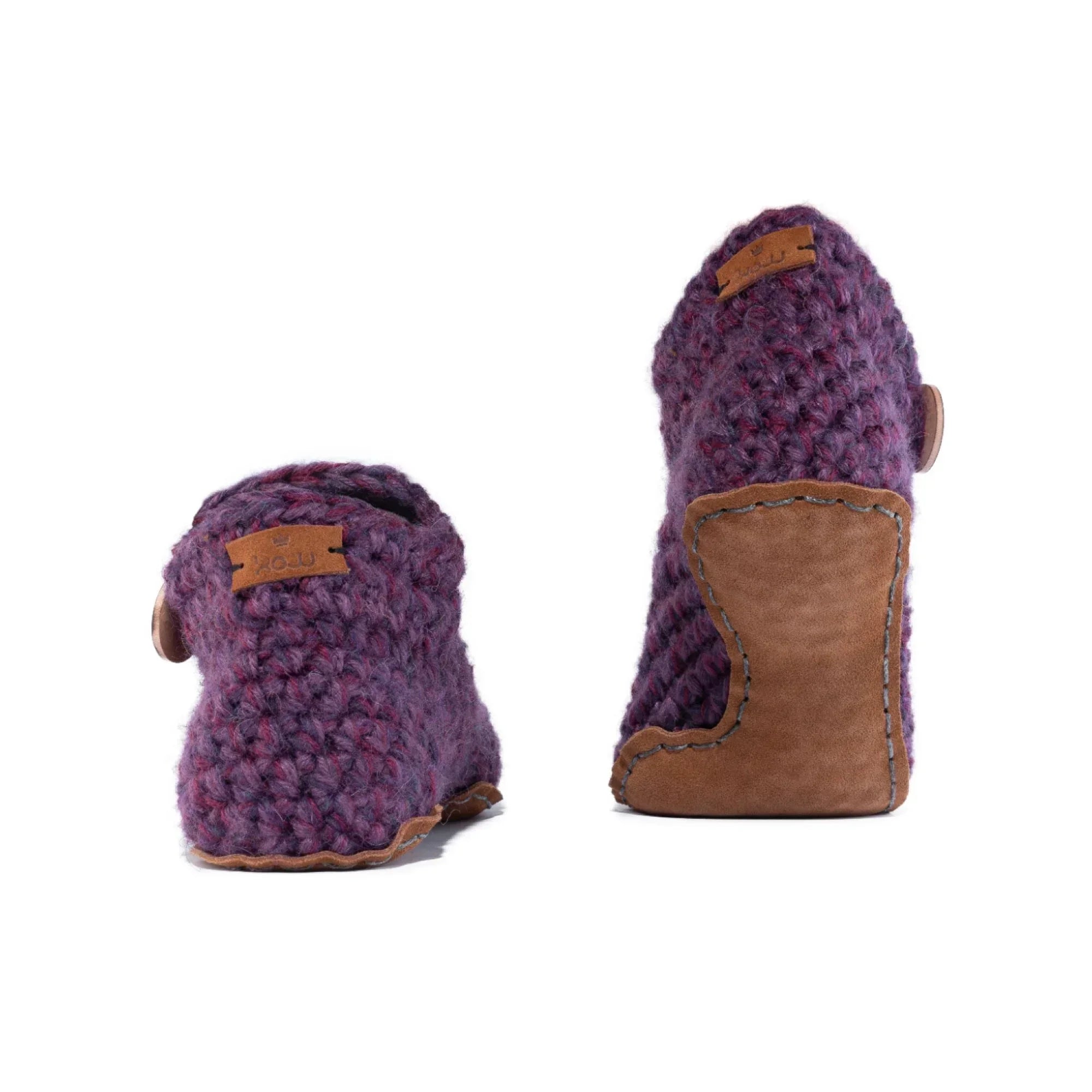 Purple Ankle Bootie Wool Slippers with leather soles by Kingdom of Wow_back view
