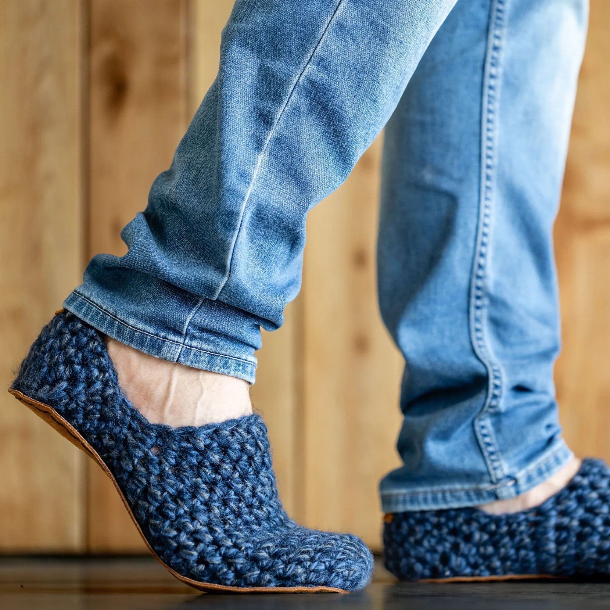 Midnight Blue Original, Raised Heel demonstrating Barefoot Comfort