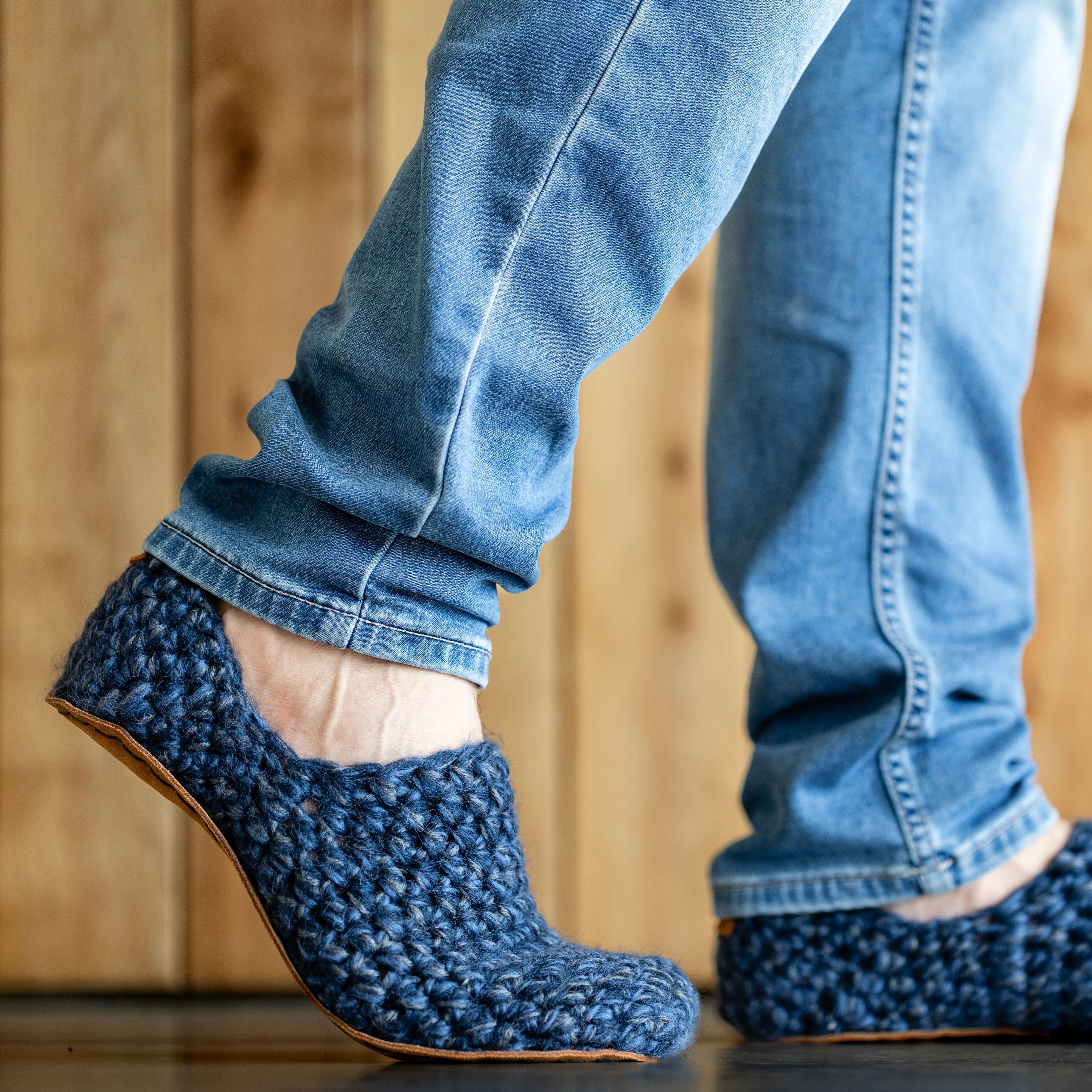 Midnight Blue Pothies, Raised Heel demonstrating Barefoot Comfort