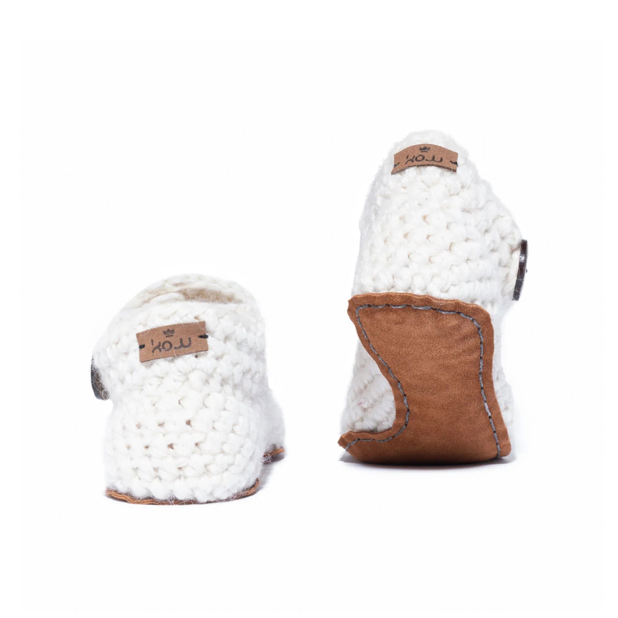 Beige Ankle Bootie Wool Slippers with leather soles by Kingdom of Wow_back view