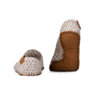 beige light slippers made from two strands of wool by Kingdom of Wow. Leather soles. Back view