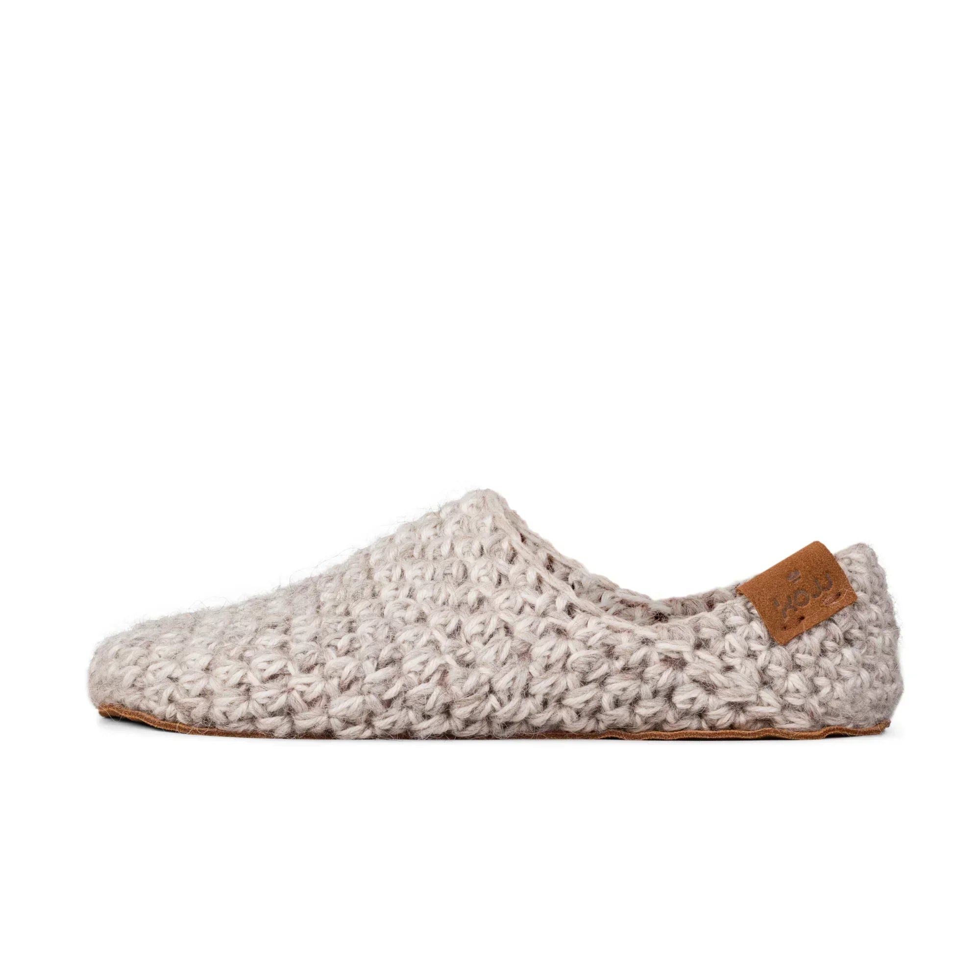 beige light slippers made from two strands of wool by Kingdom of Wow_side view