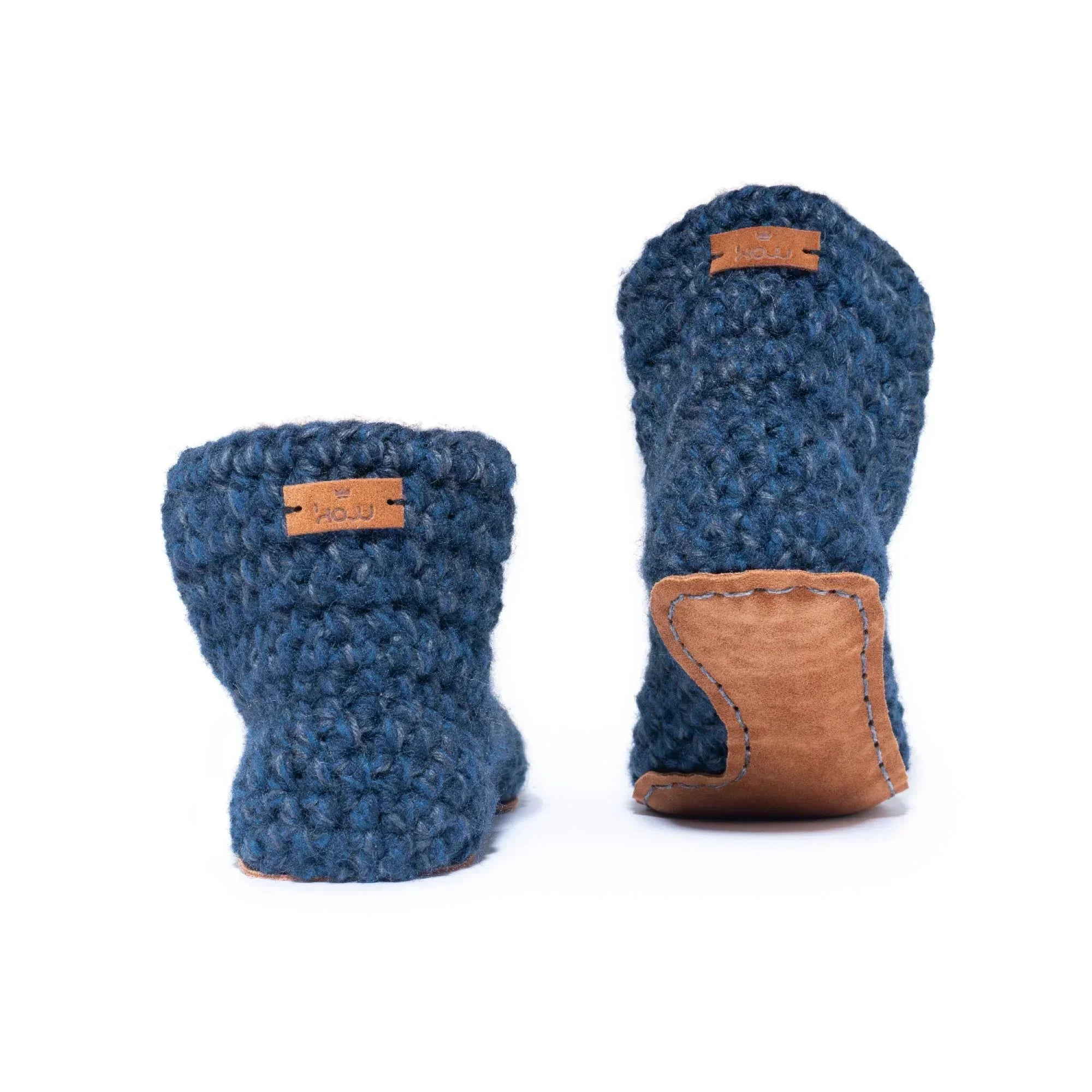 Midnight blue high top bootie wool slipper by Kingdom of Wow_back view
