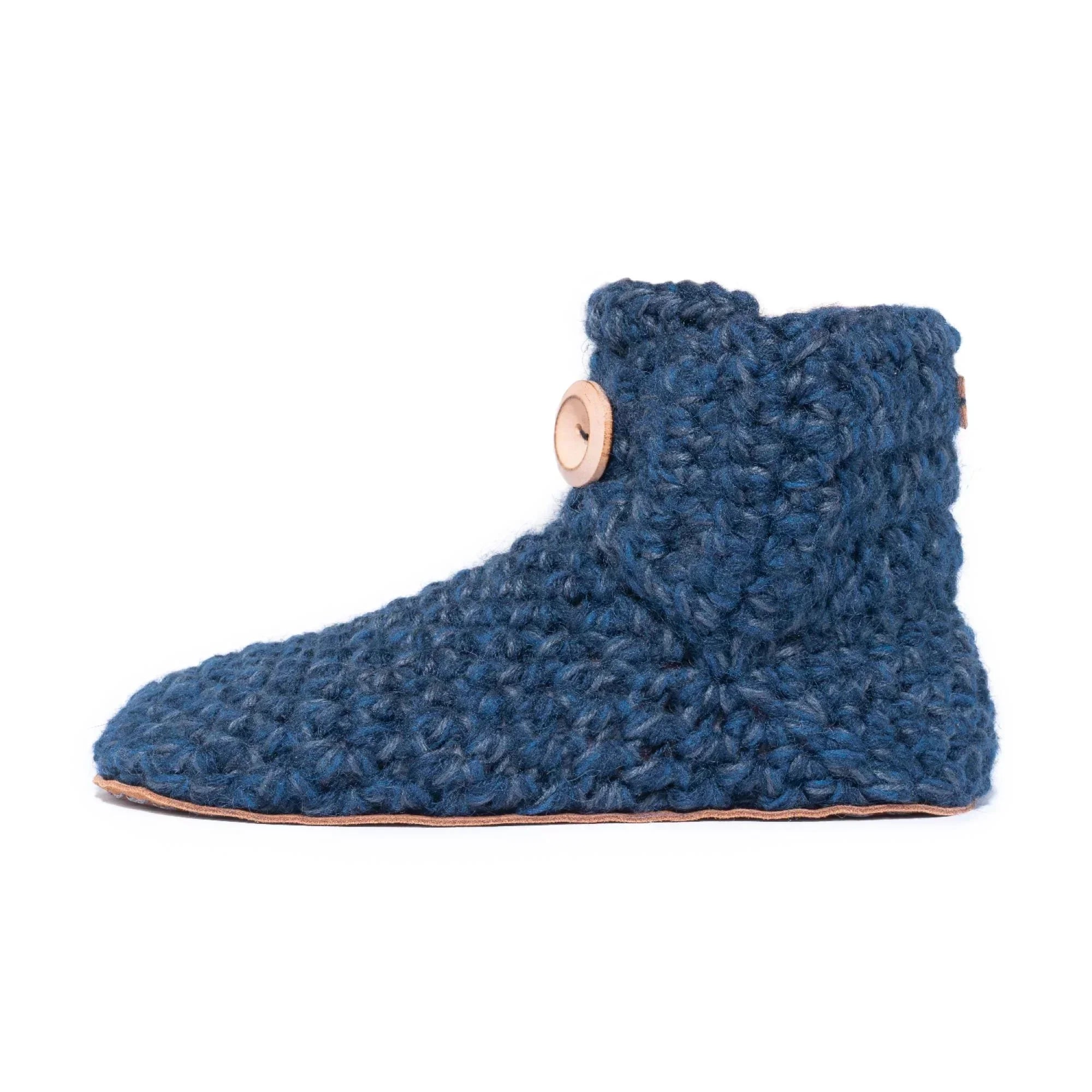 Classic midnight blue high top bootie wool slipper by Kingdom of Wow_ side view