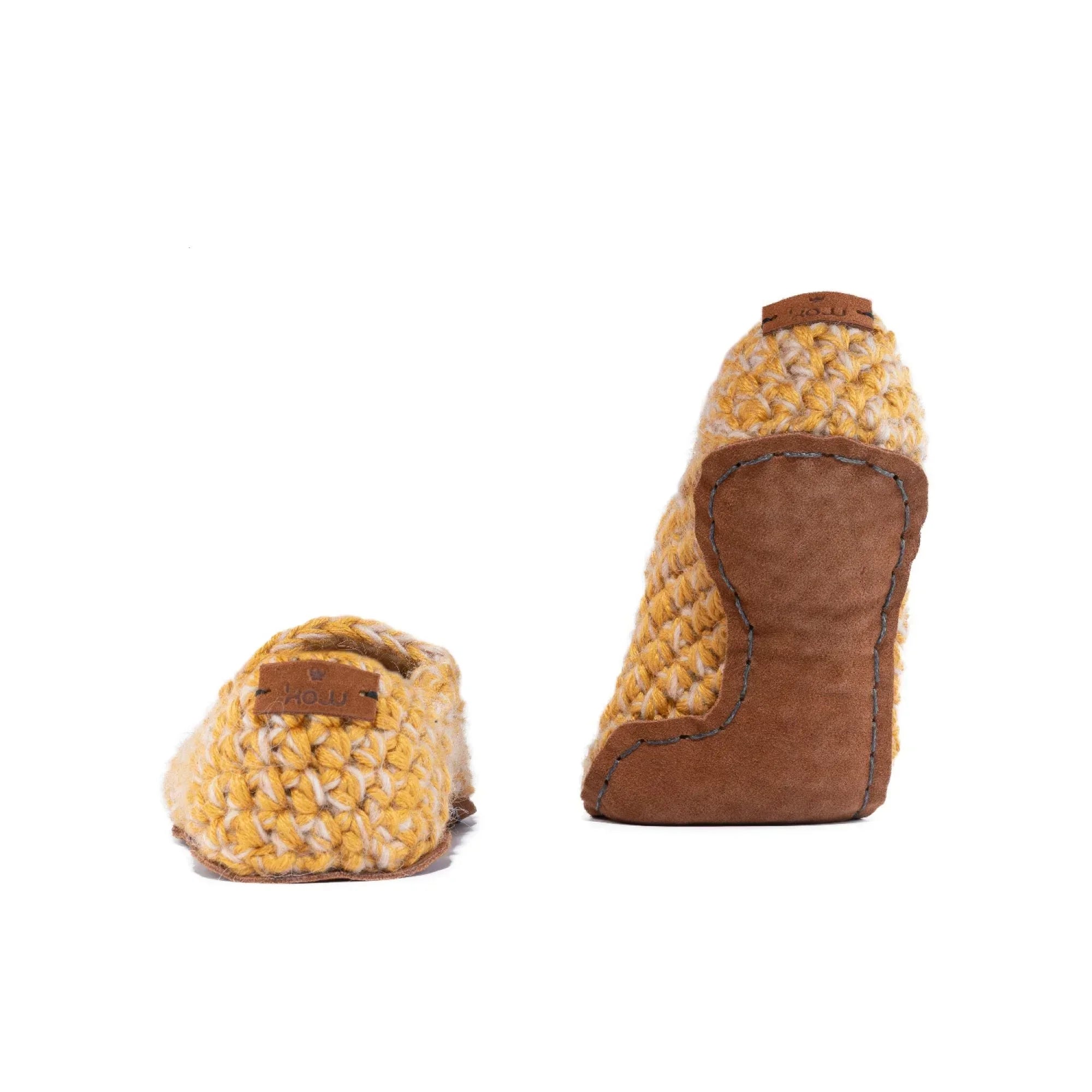 Yellow Classic Original Wool Slippers with leather soles by Kingdom of Wow_back view raised heel