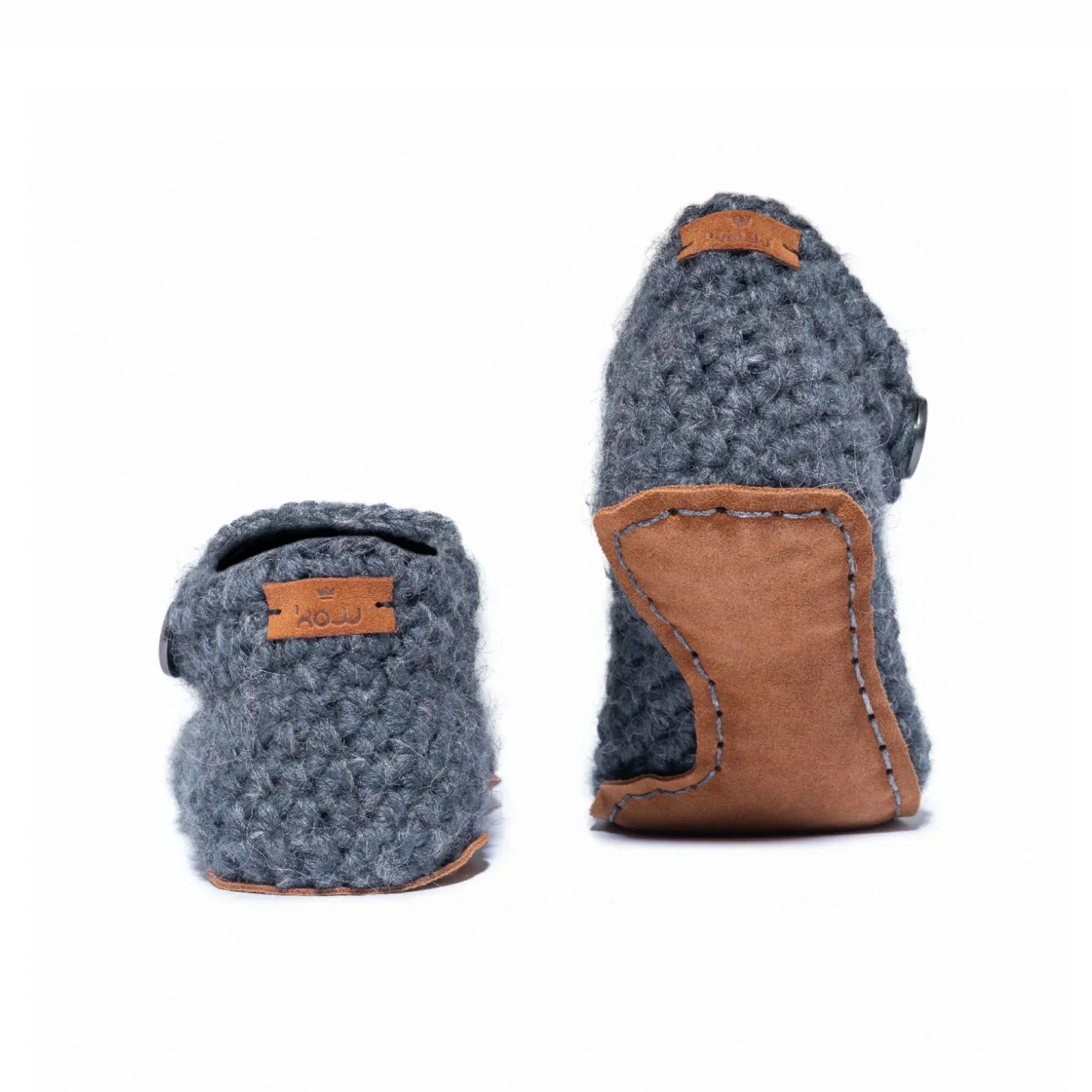 Gray Ankle Bootie Wool Slippers with leather soles by Kingdom of Wow_back view