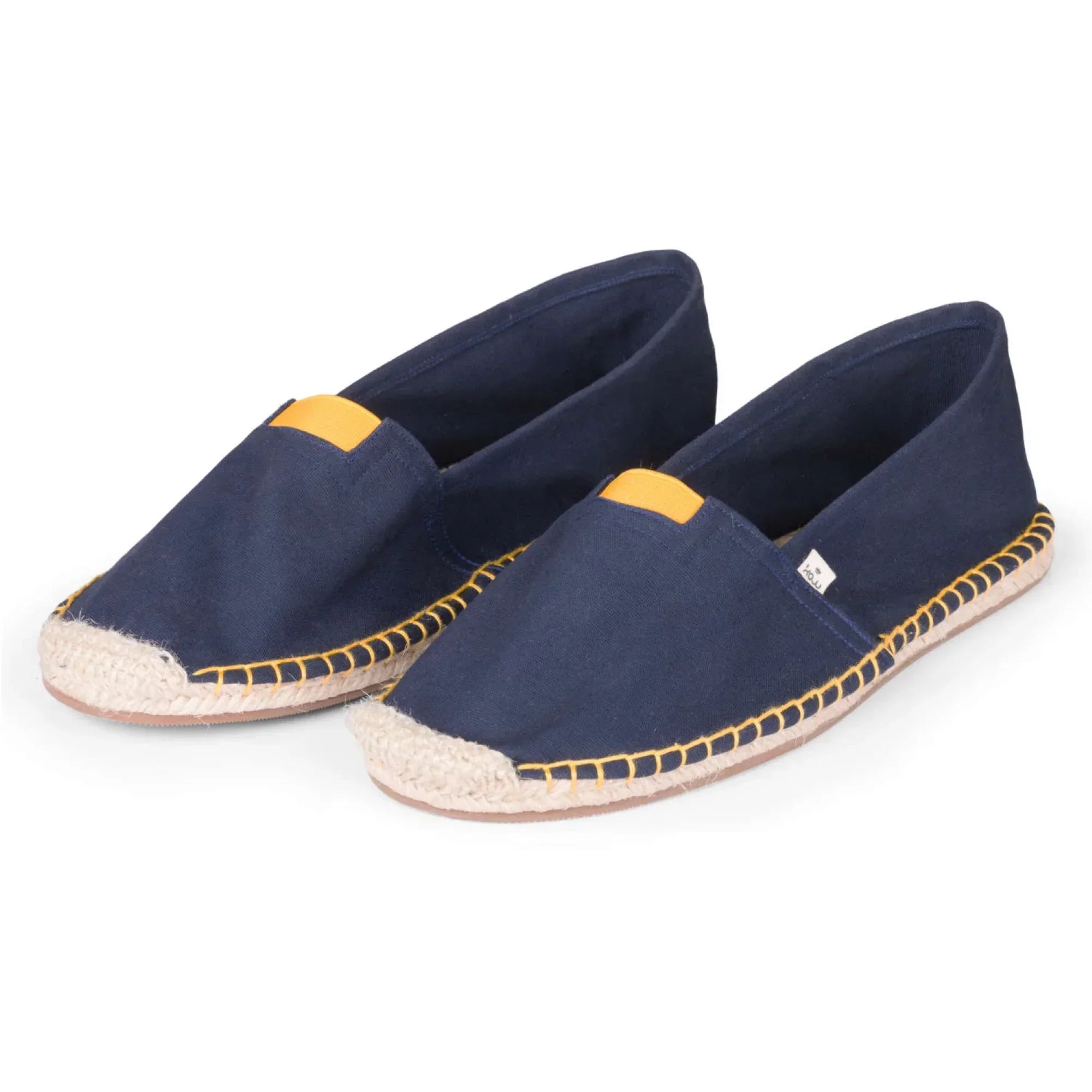 Dark blue extra fit espadrilles for men with yellow detailing side view