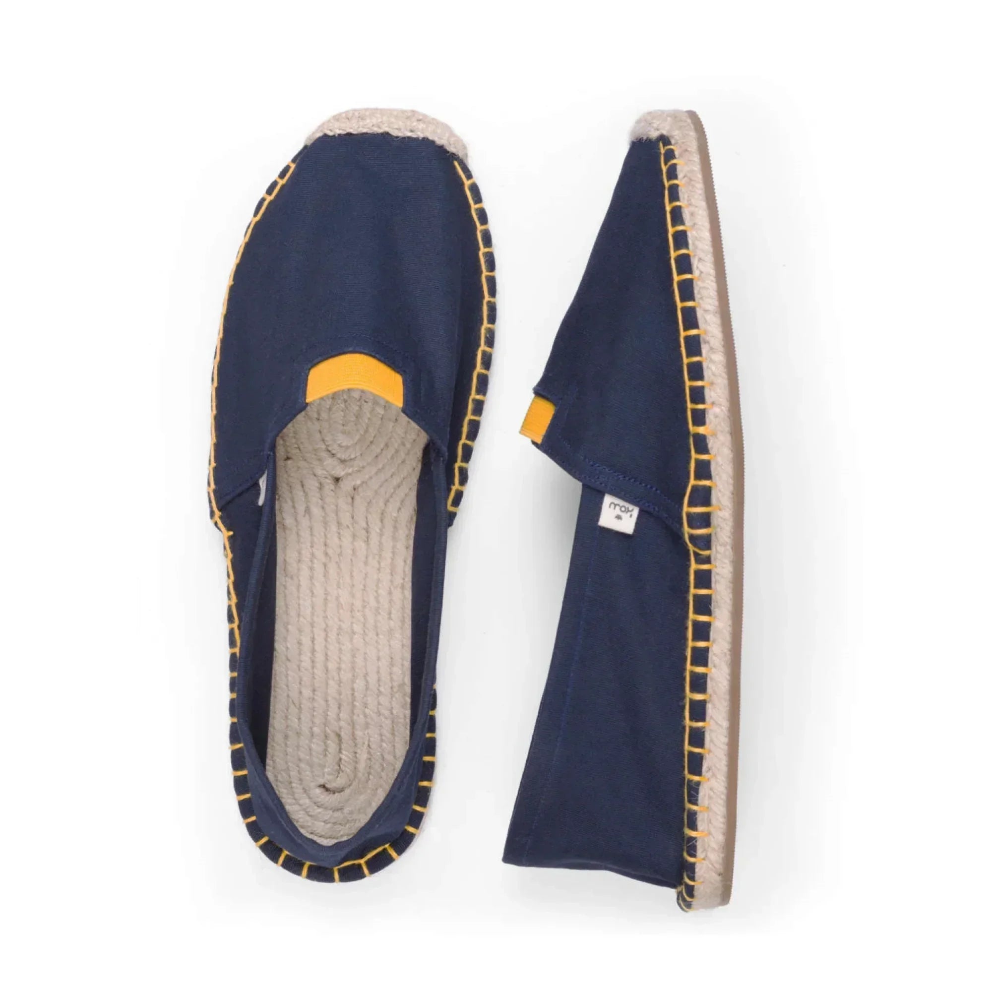 Dark blue extra fit espadrilles for men with yellow detailing top view