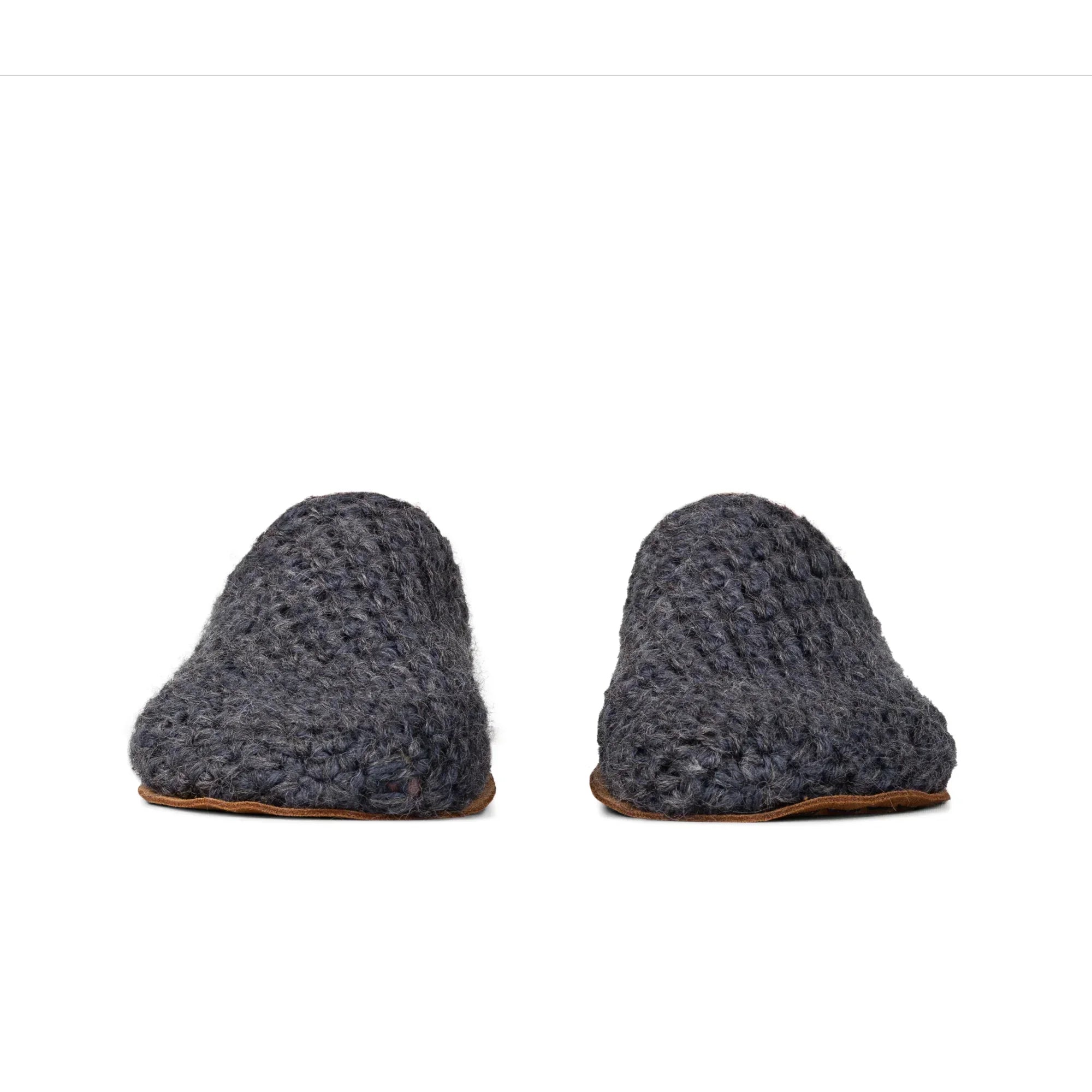 Dark gray light slippers made from two strands of wool by Kingdom of Wow_front view