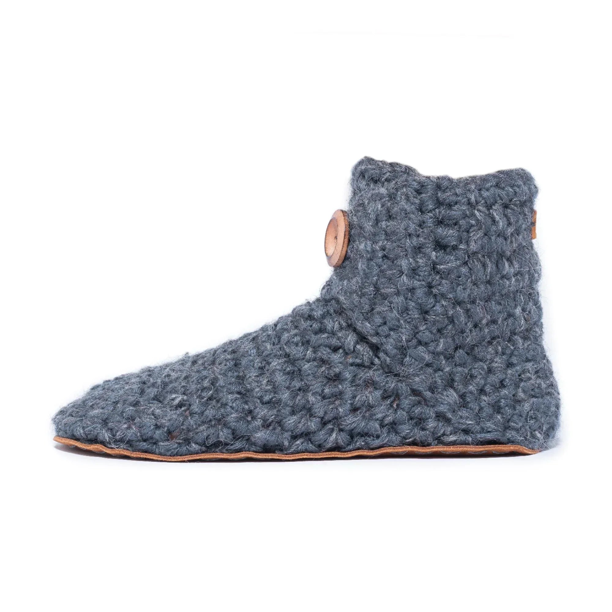 Classic gray charcoal high top bootie wool slipper by Kingdom of Wow_side view