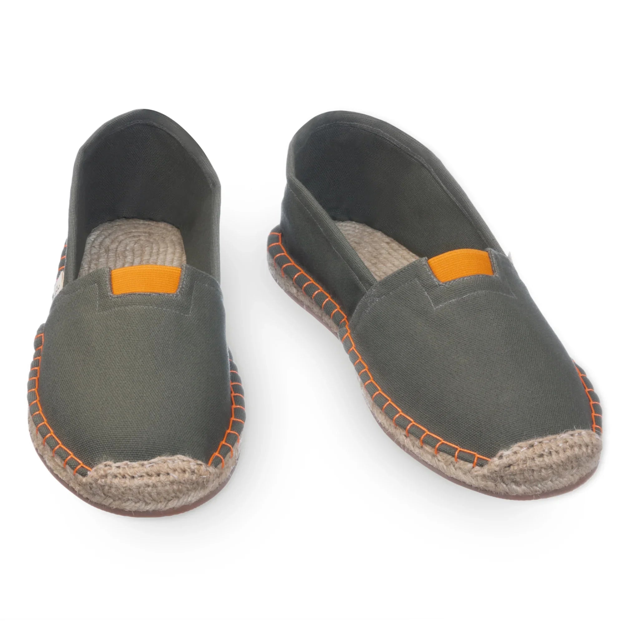 khaki green extra fit espadrilles for men with orange finishes front view