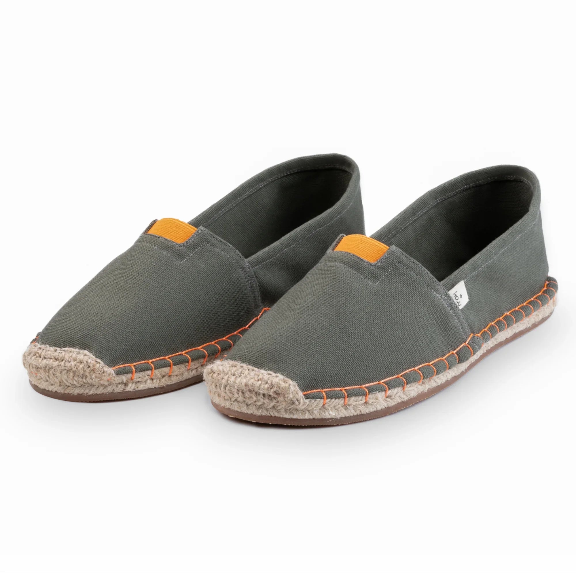 khaki green extra fit espadrilles for men with orange finishes side view