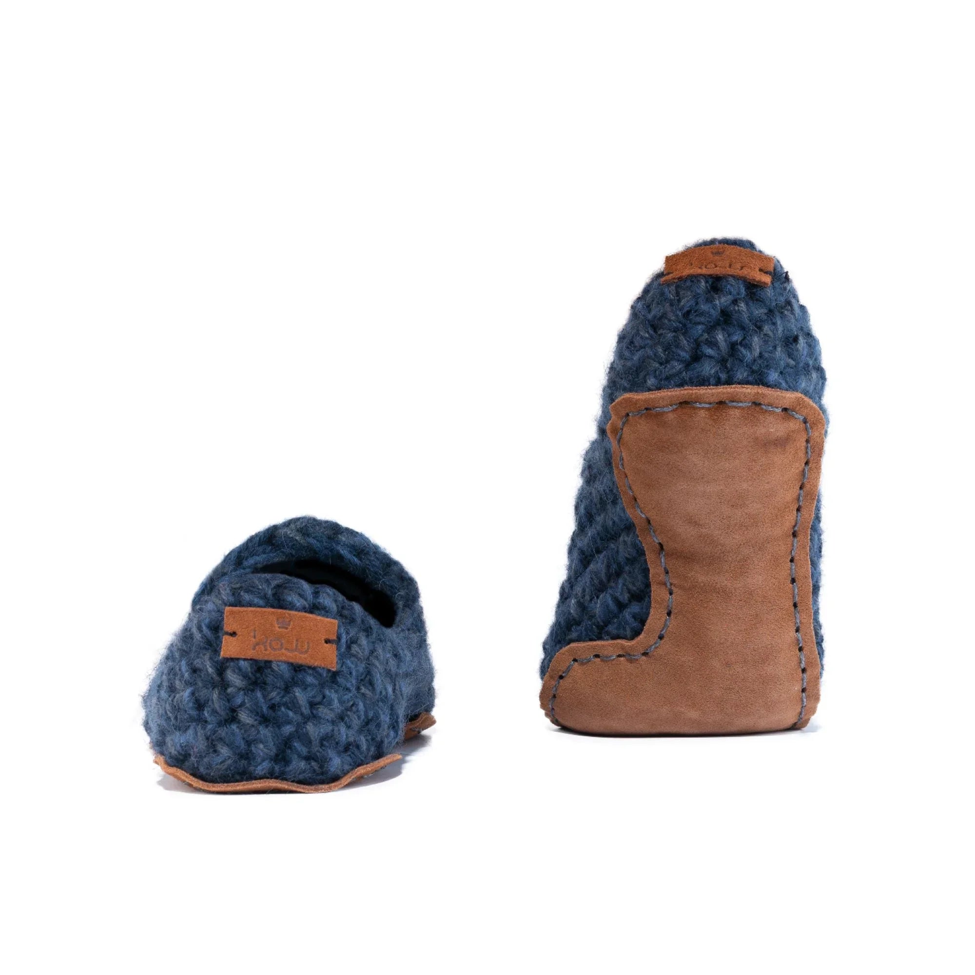 Blue Original Wool Slippers with leather sole by Kingdom of Wow_side view
