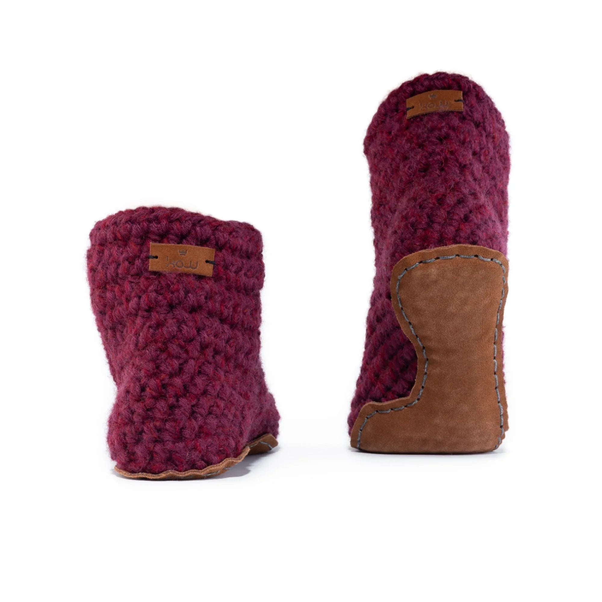 Classic mulberry red high top bootie wool slipper by Kingdom of Wow_ back view