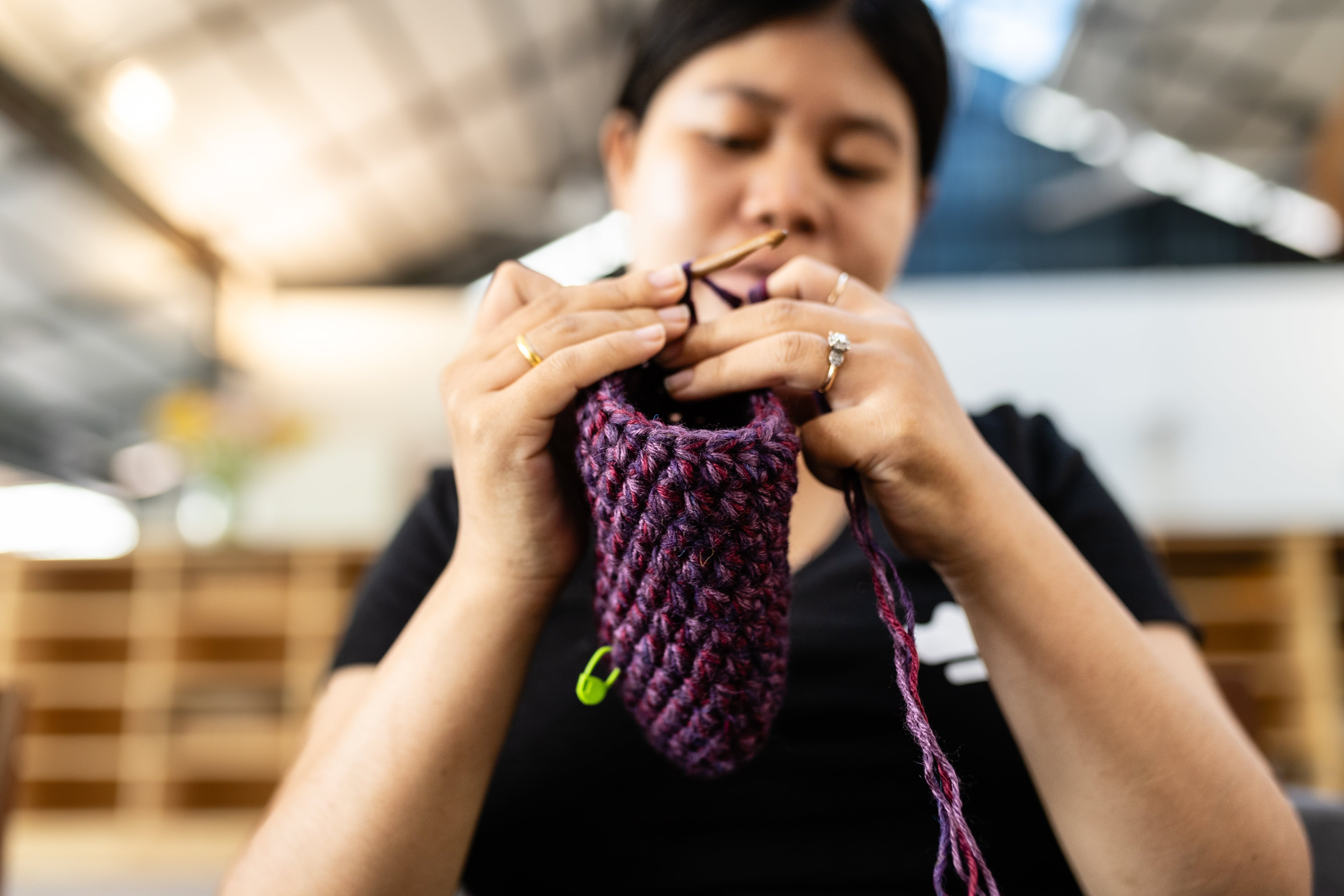 Artisan crocheting Lavender purple slippers