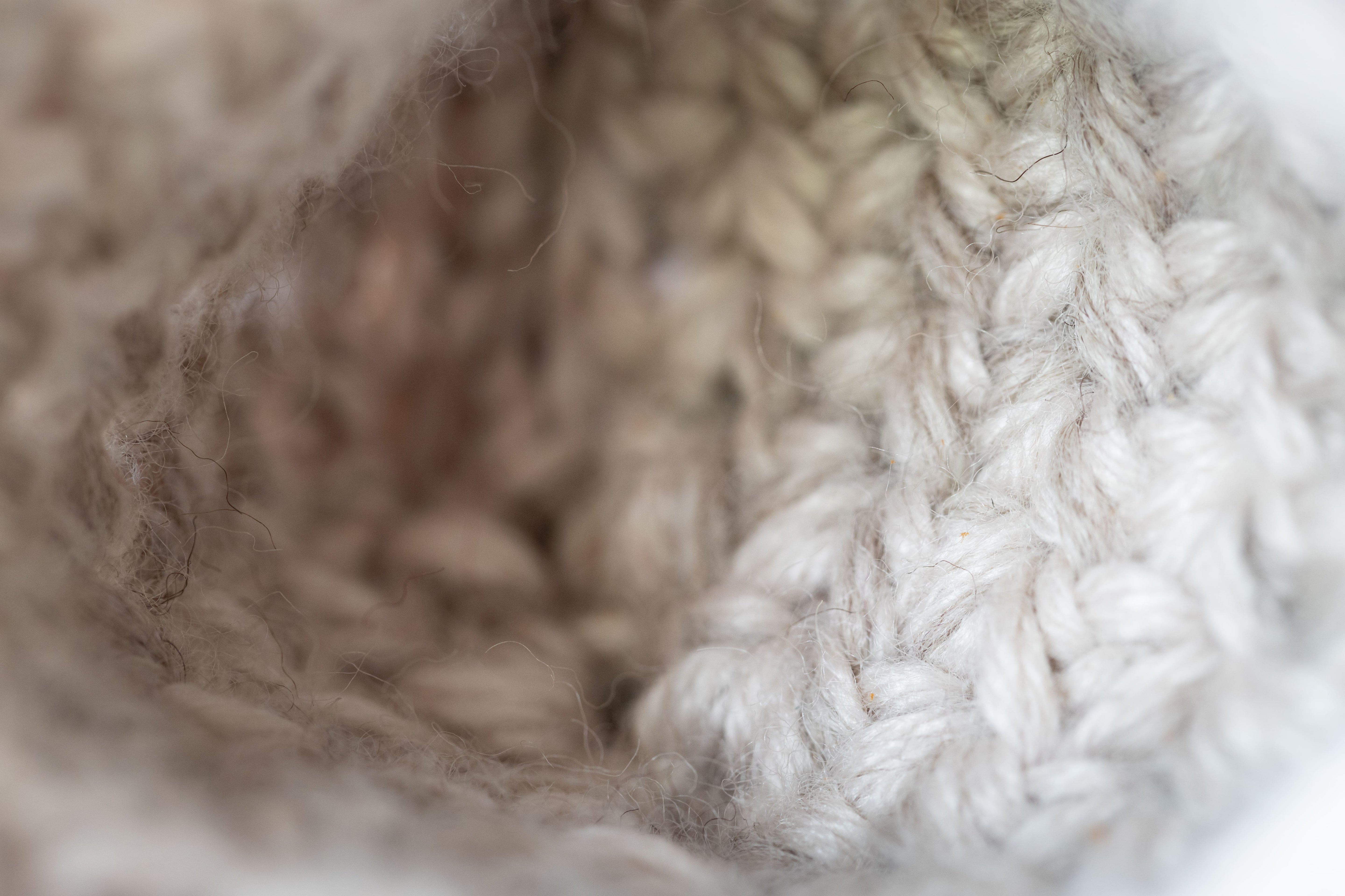 Closeup of crocheted white wool