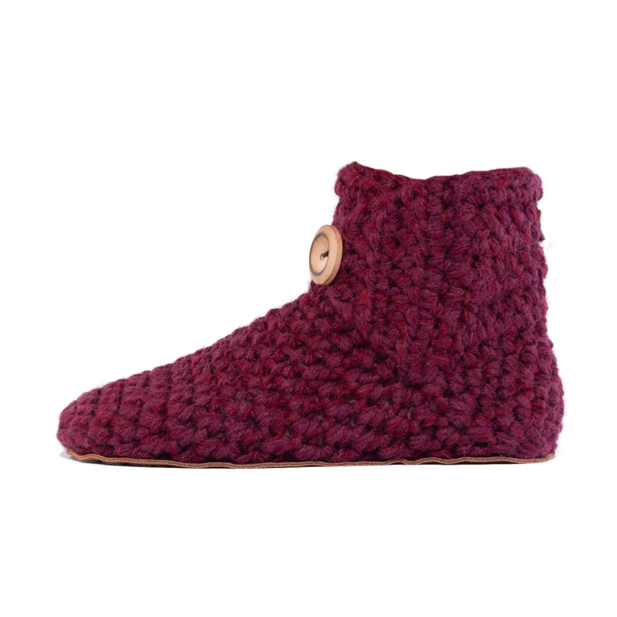 Classic red mulberry high top bootie wool slipper by Kingdom of Wow_side view