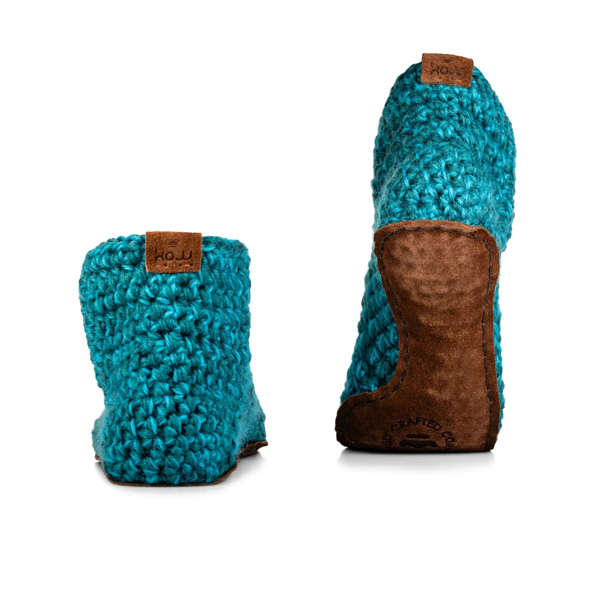 Classic teal marine/glacier high top bootie wool slipper by Kingdom of Wow_back view
