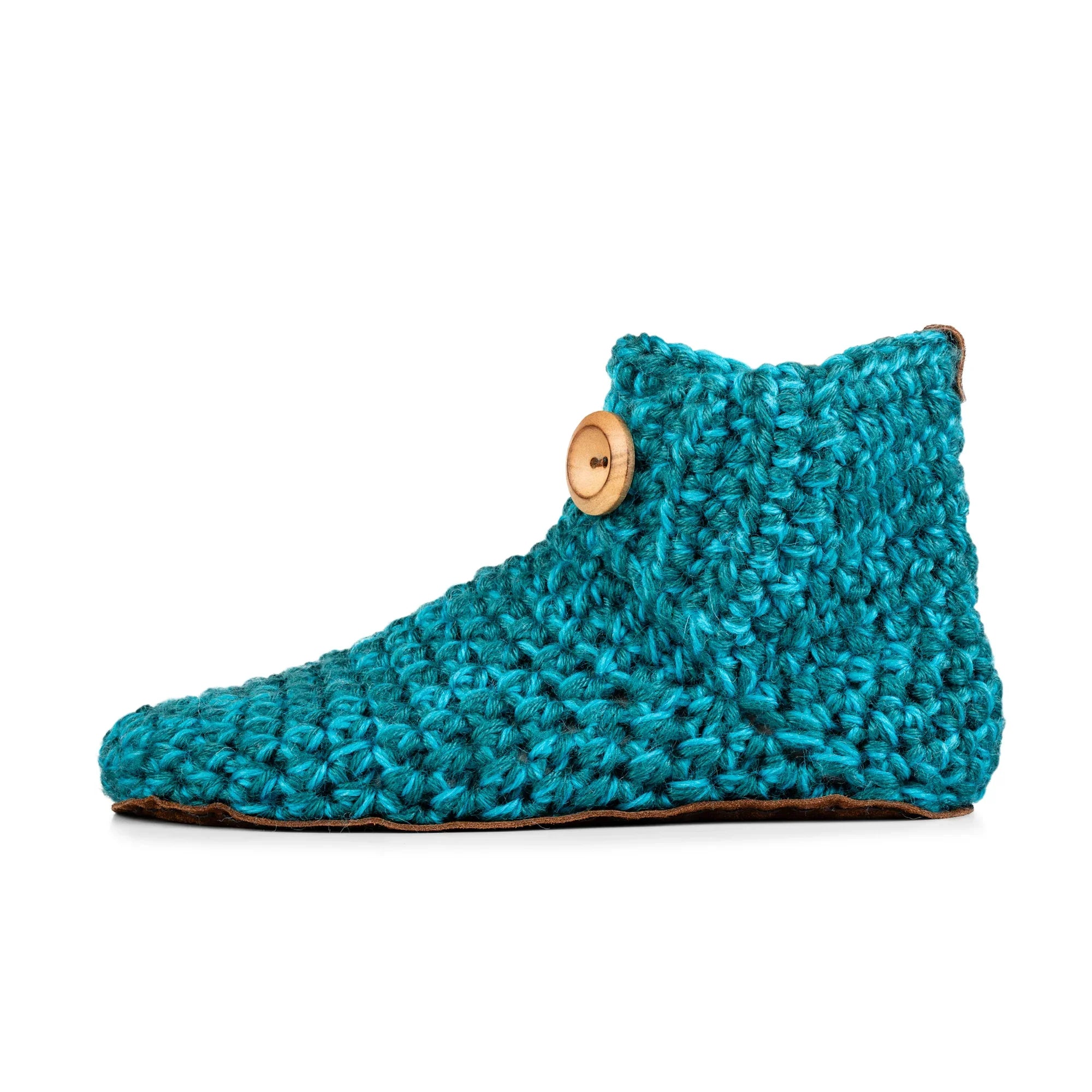 Classic teal marine/glacier high top bootie wool slipper by Kingdom of Wow_side view