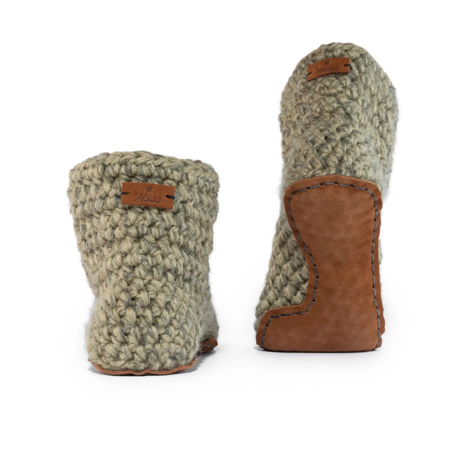 Classic winter moss green high top bootie wool slippers by Kingdom of Wow_back view