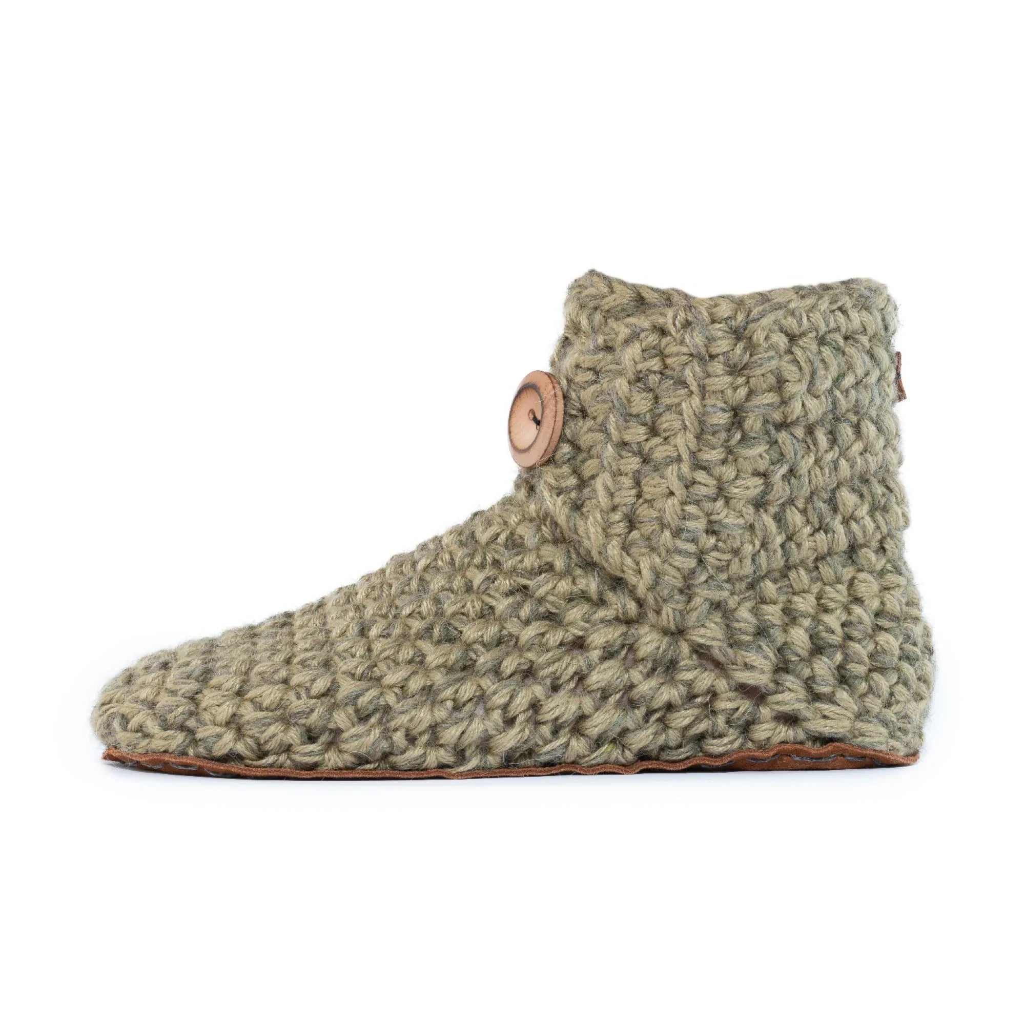 Classic moss green high top bootie wool slipper by Kingdom of Wow_side view