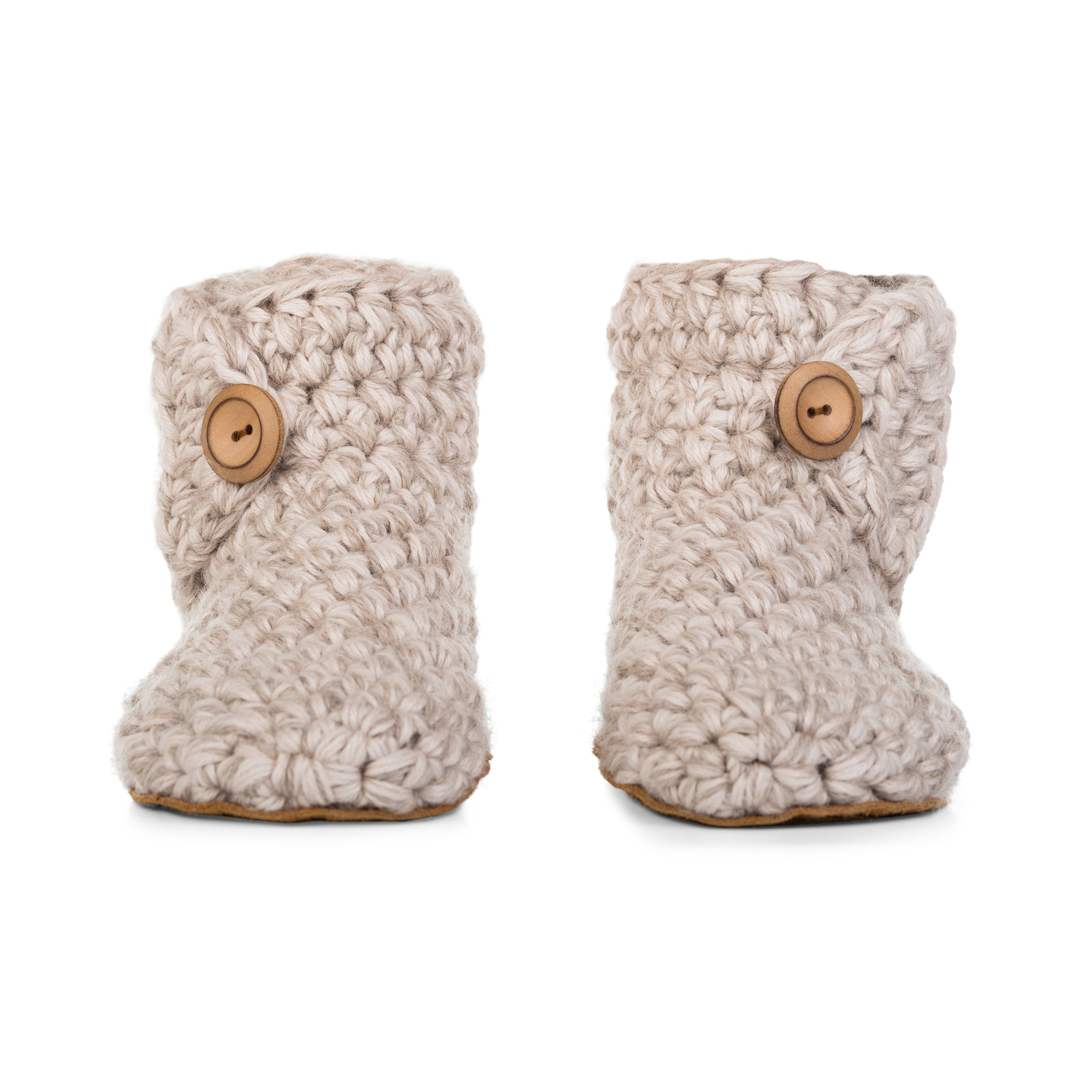 Beige Extra Chunky Slippers Handmade with six strands of wool and bamboo. Front view 