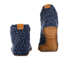 Blue Extra Chunky Slippers Handmade with six strands of wool and bamboo. Leather Soles. Back view 