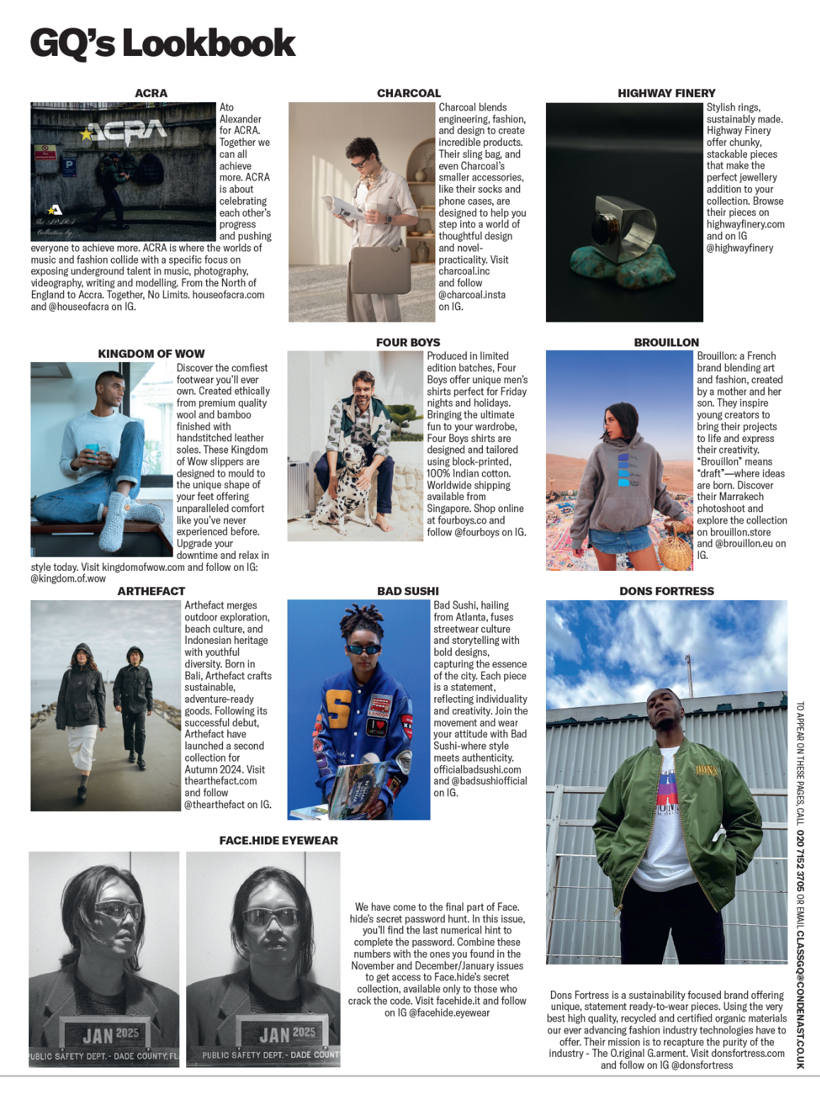 GQ's Lookbook featuring various fashion brands and models in different settings.