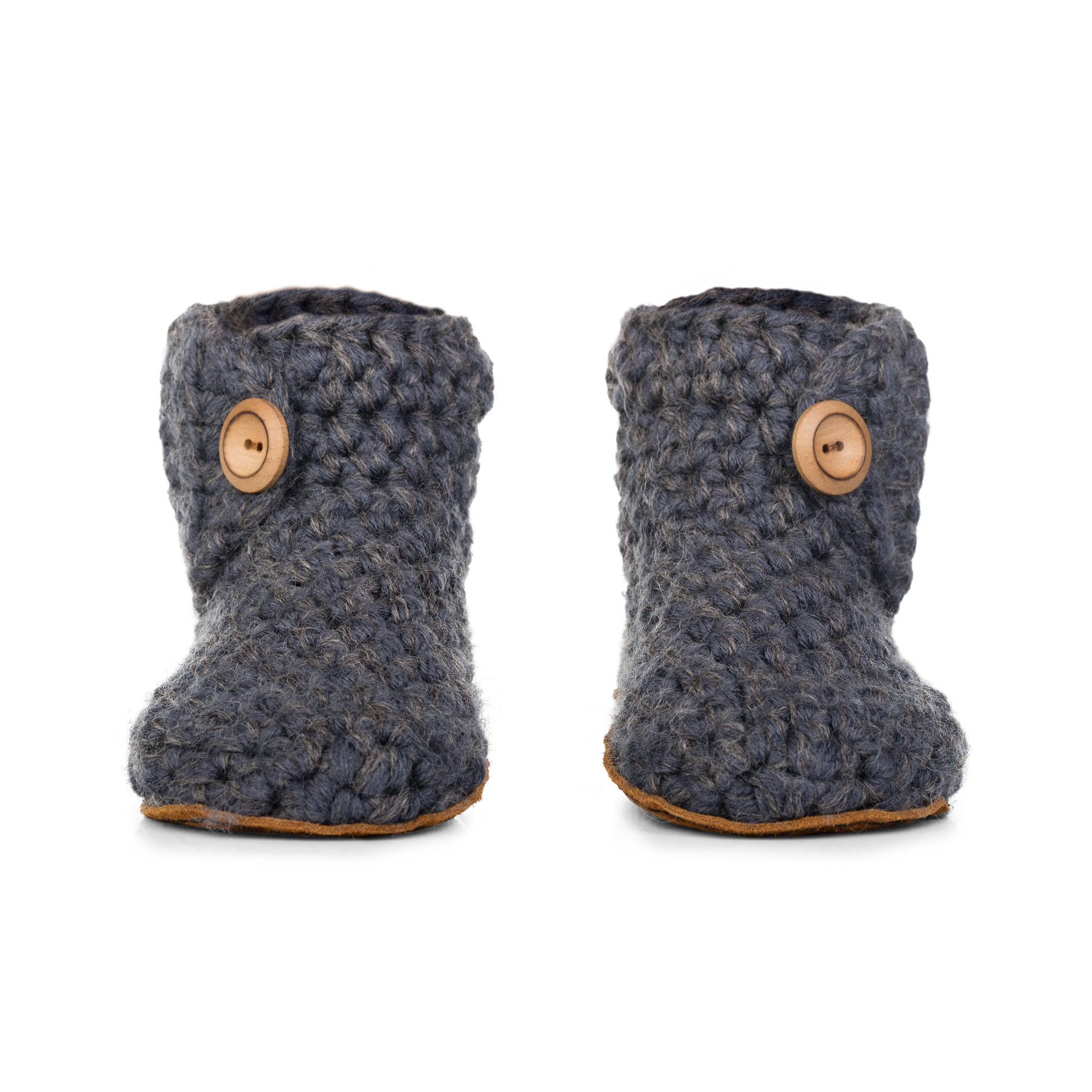 Charcoal Gray Extra Chunky Slippers Handmade with six strands of wool and bamboo. Front view 