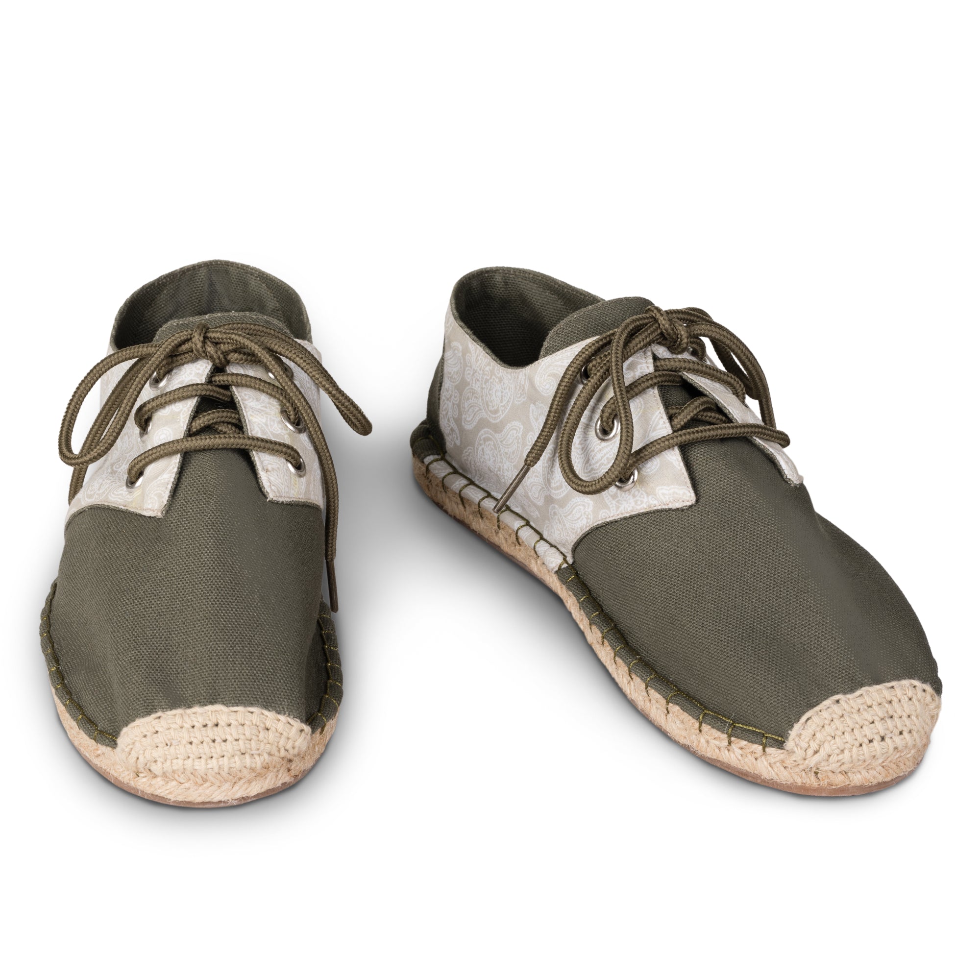 Khaki Green Lace up Espadrilles Unisex (Front View)