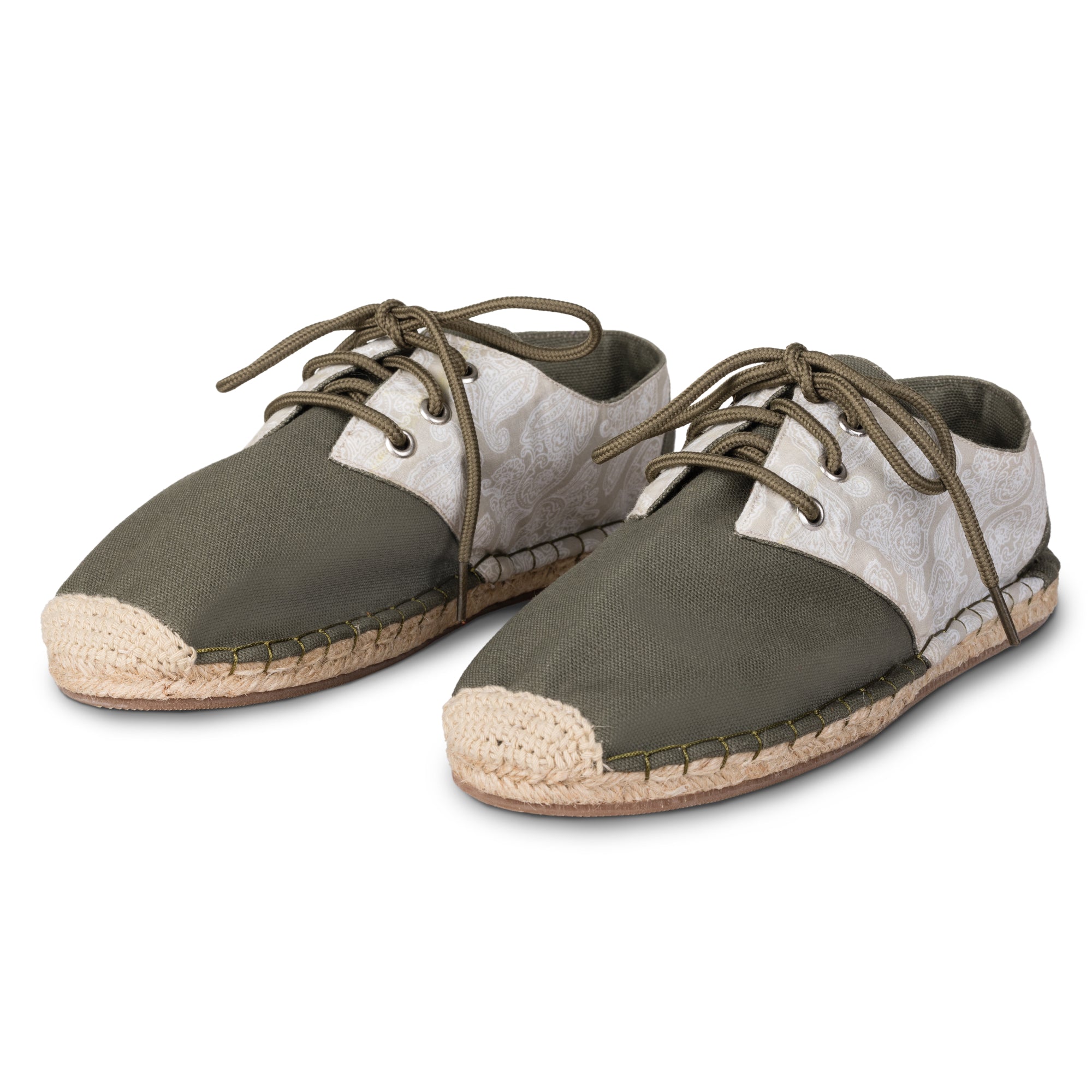 Khaki Green Lace up Espadrilles Unisex (Side View)