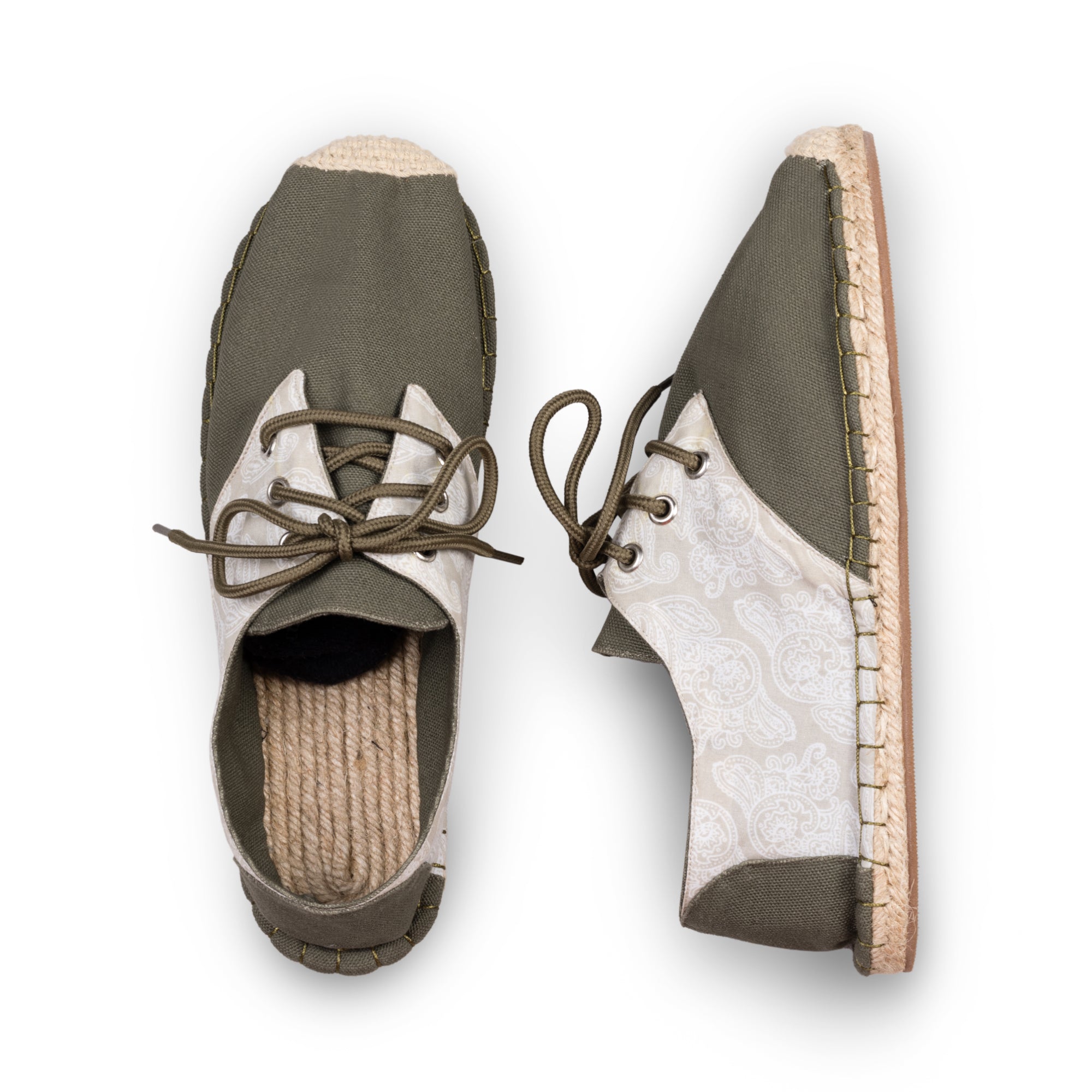 Khaki Green Lace up Espadrilles Unisex (Top View)