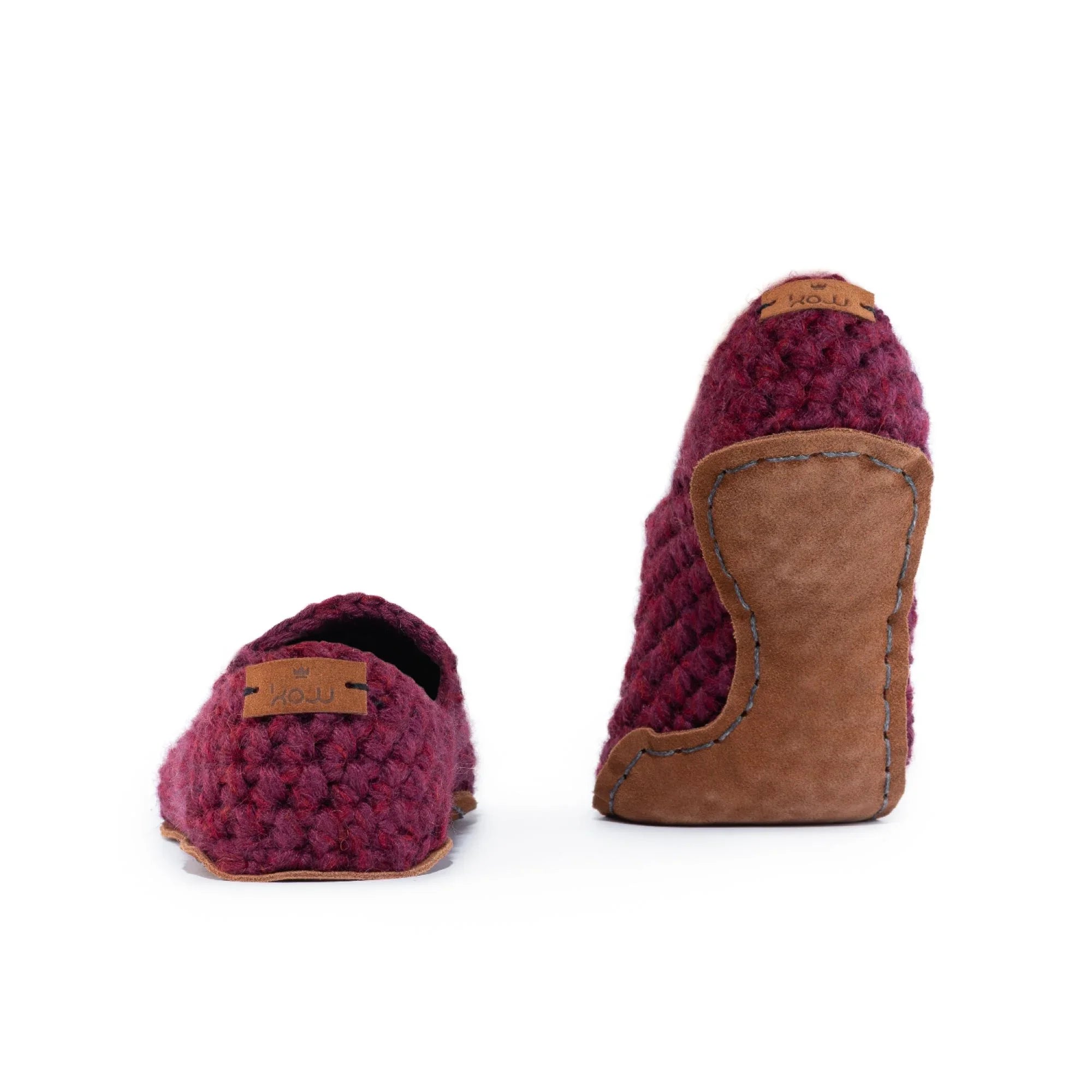 Maroon Red Original Wool Slippers with leather soles by Kingdom of Wow_back view 