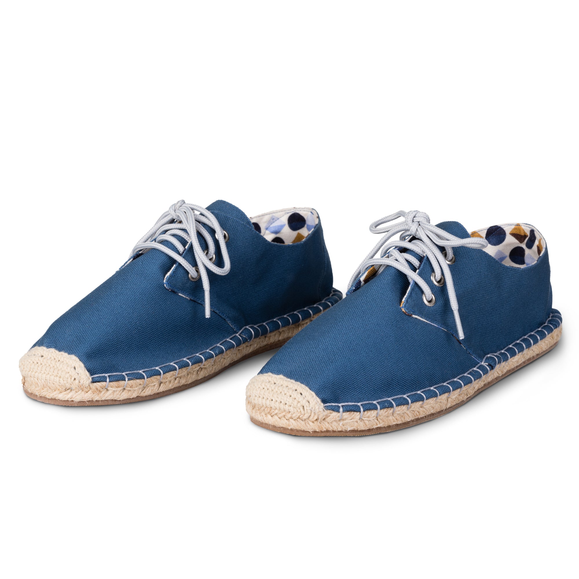 Retro Blue Men's Lace up Espadrilles (Side View)