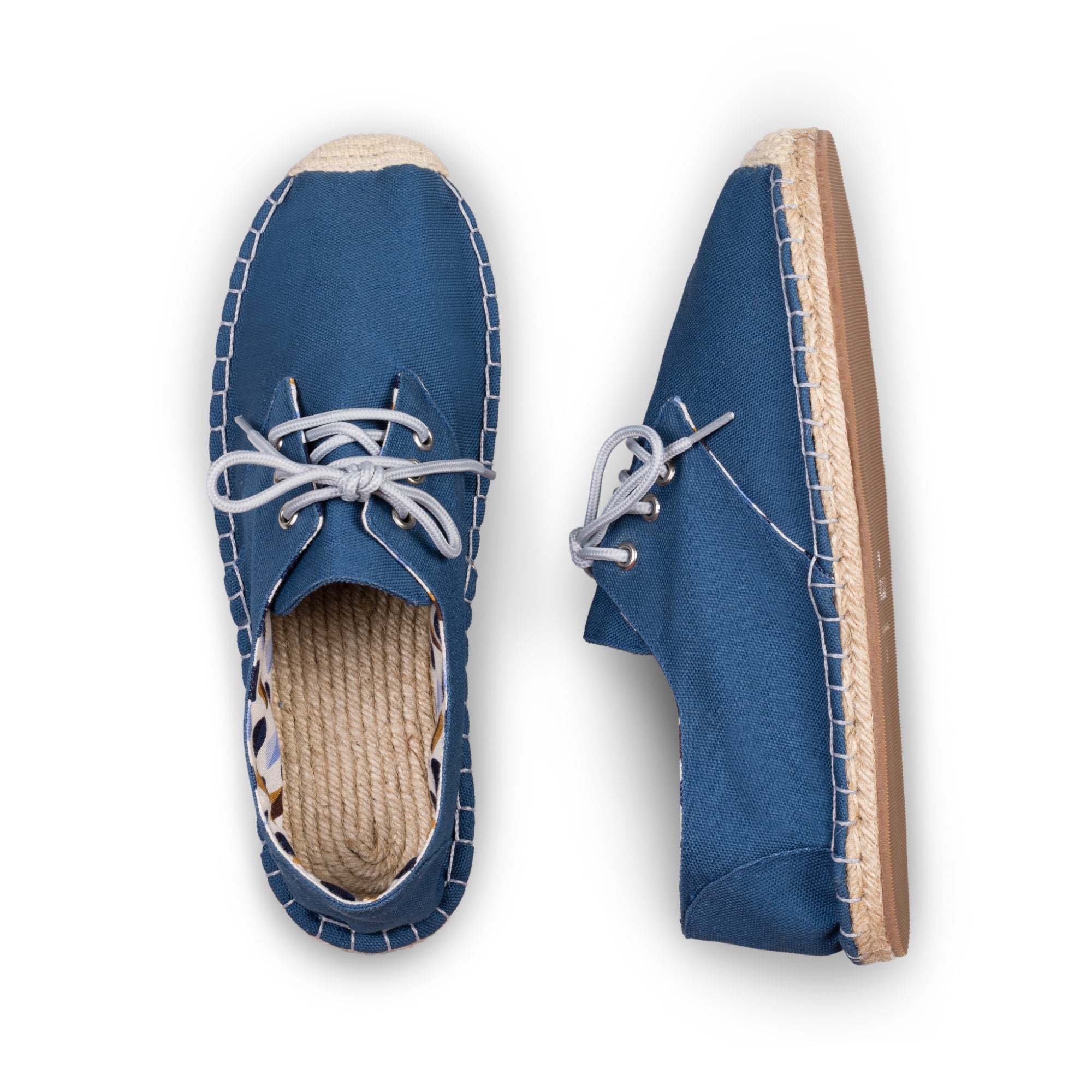 Retro Blue Mens lace up Espadrilles (top view)
