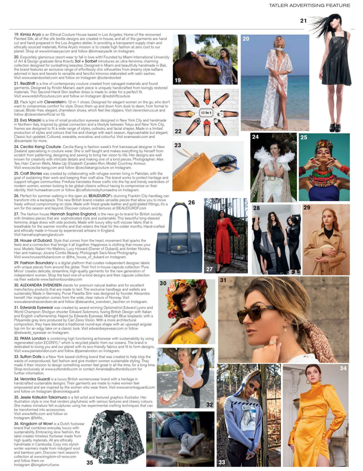 Magazine layout with fashion images and text on a white background
