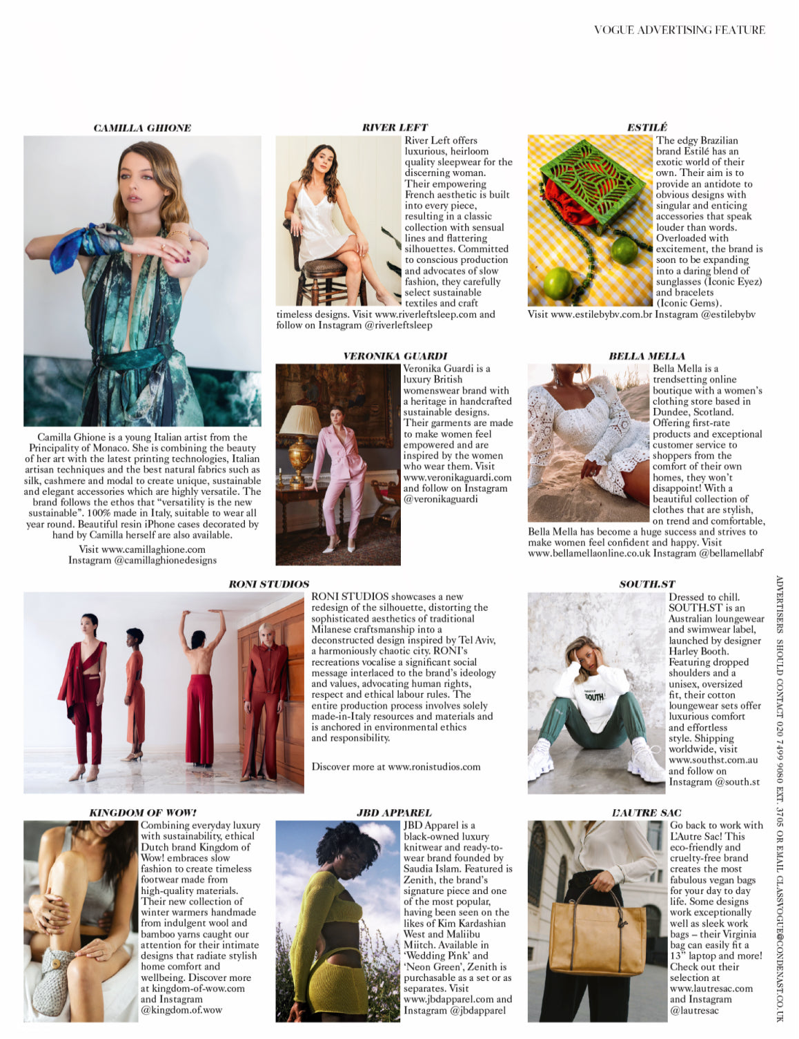 Vogue magazine layout with various fashion articles and images.