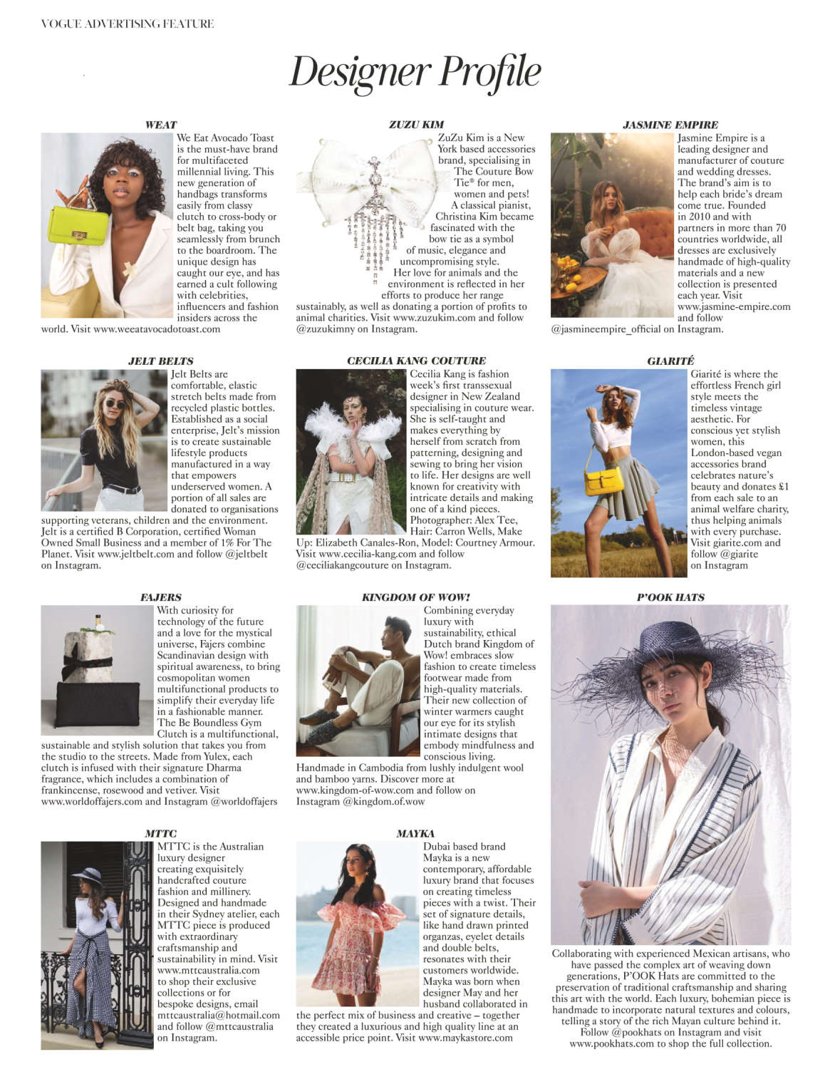 Designer profile with images and text on a magazine layout