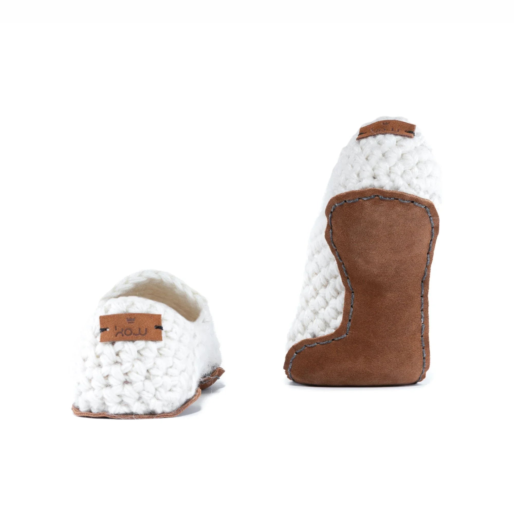 White Original Wool Slippers with leather sole By Kingdom of Wow_back view