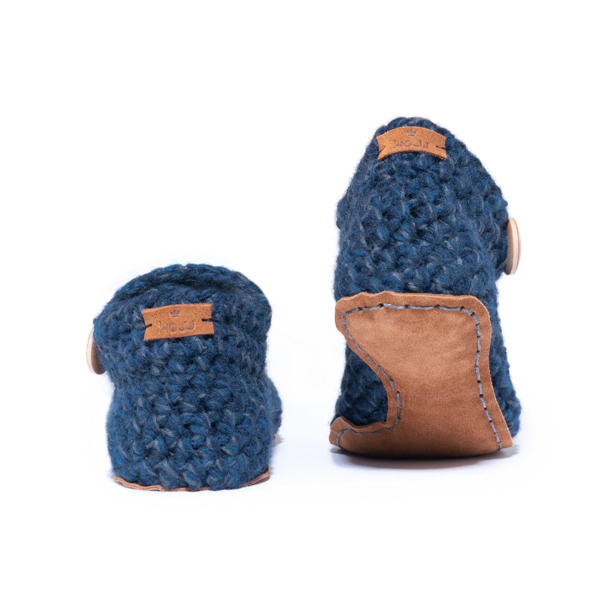 Blue Ankle Bootie Wool Slippers with leather soles by Kingdom of Wow_back view