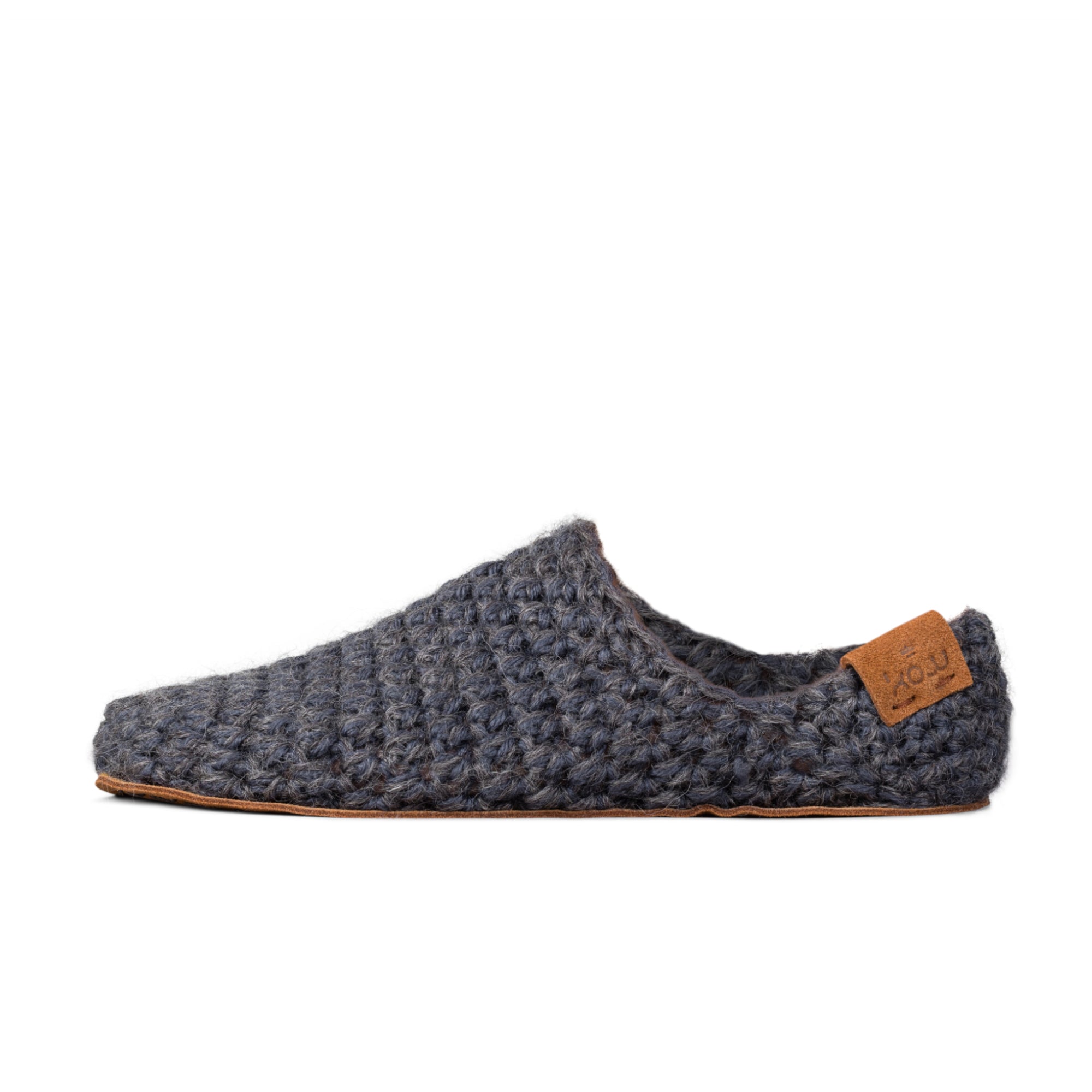 dark gray light slippers made from two strands of wool by Kingdom of Wow_side view