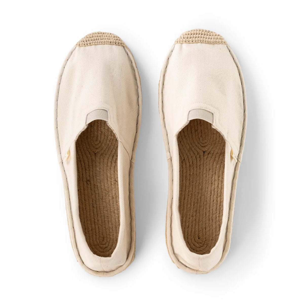 Handmade espadrilles for men in off white cotton canvas_top view