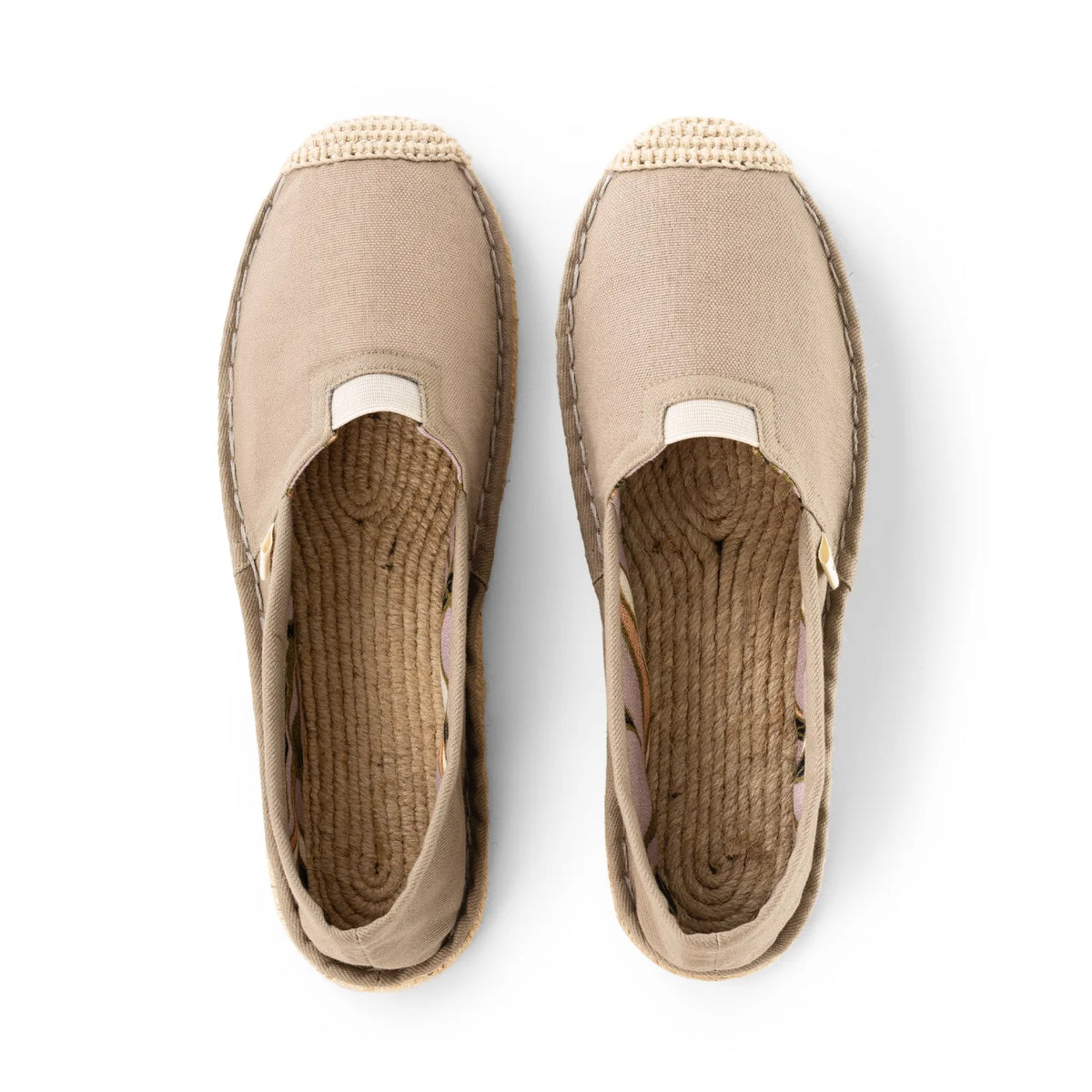 Handmade espadrilles for women in beige cotton canvas_top view