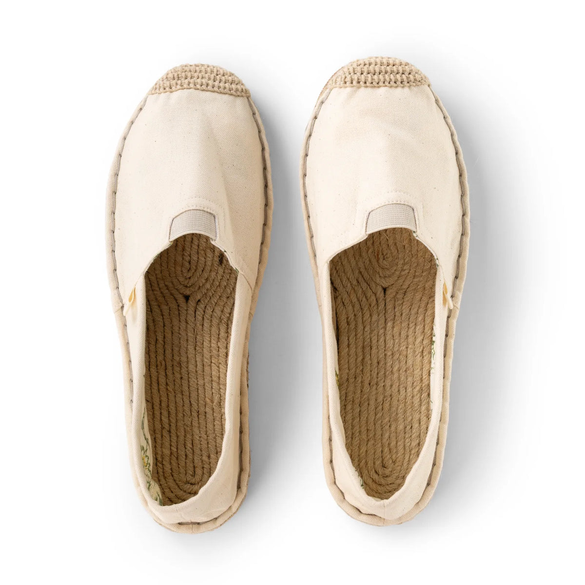 Handmade espadrilles for women in off white cotton canvas_top view